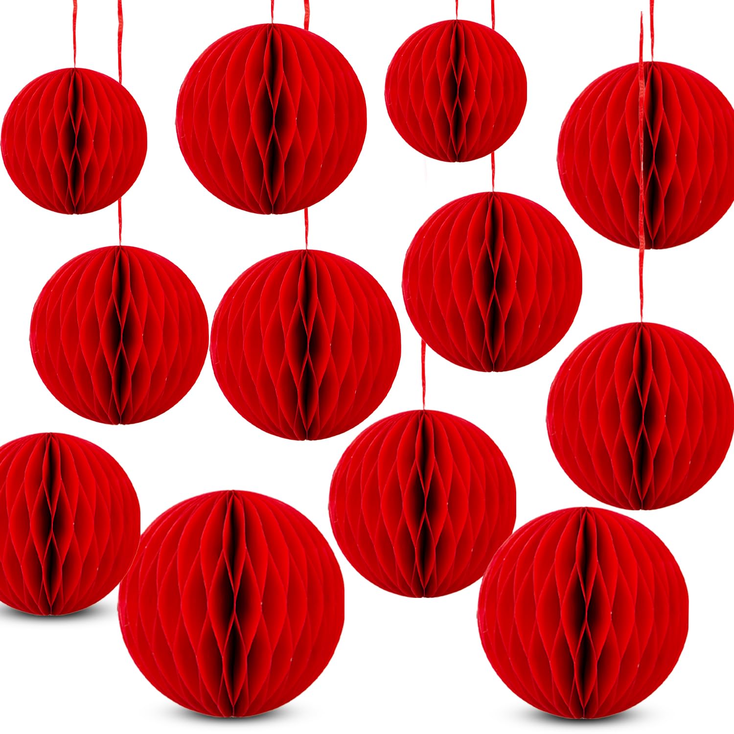 Talking Tables 12 x Red Honeycomb Magnet Christmas Decorations for Party | Hanging Xmas Baubles Room Décor, Easy to Assemble Made of Paper - 15cm