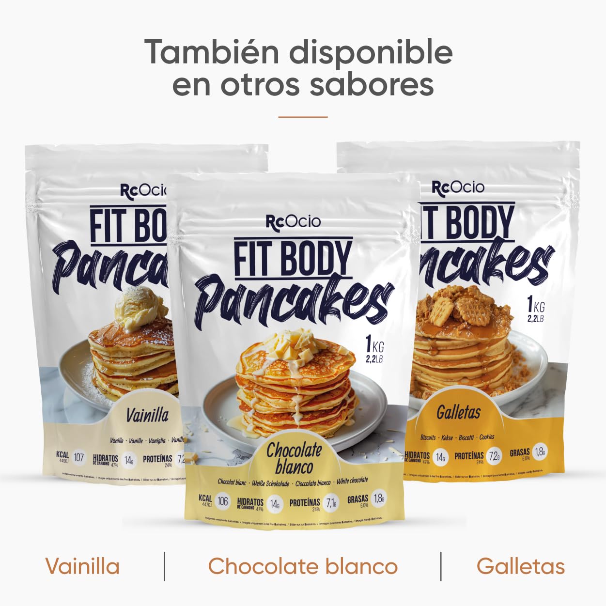 Mezcla para Tortitas/Pancakes proteica FitBody saciante Alto en Proteínas Bajo en Calorías | Tortita proteina Sin Azúcares Añadidos, Ingredientes Naturales (1KG, Galletas de chocolate)