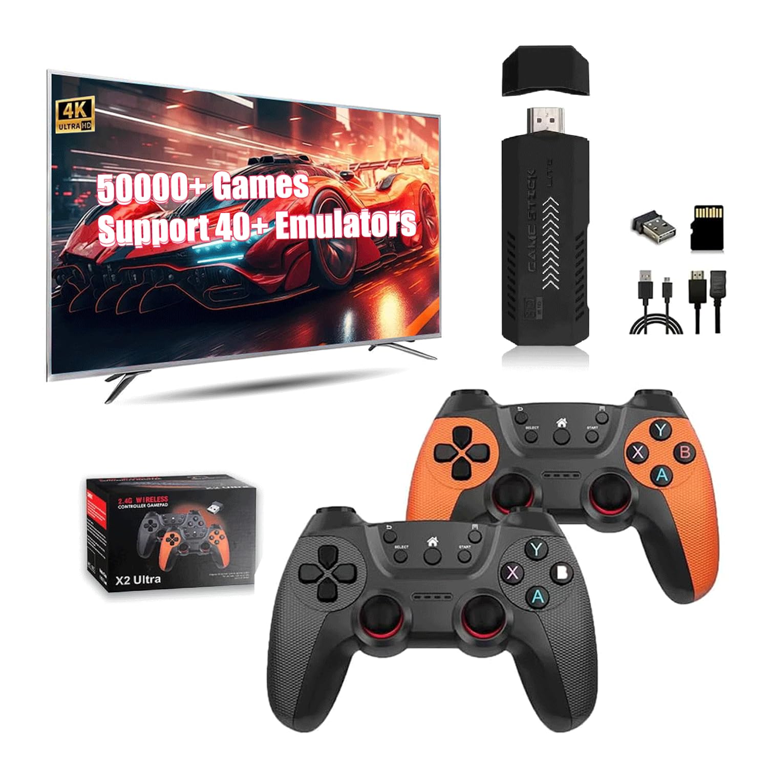 OYDL X2 Ultra Retro Game Stick 4K, HDMI Plug and Play Video Game Toy with 58000+ Games( 256G), with 2.4G Wireless Controllers,Nostalgia Arcade