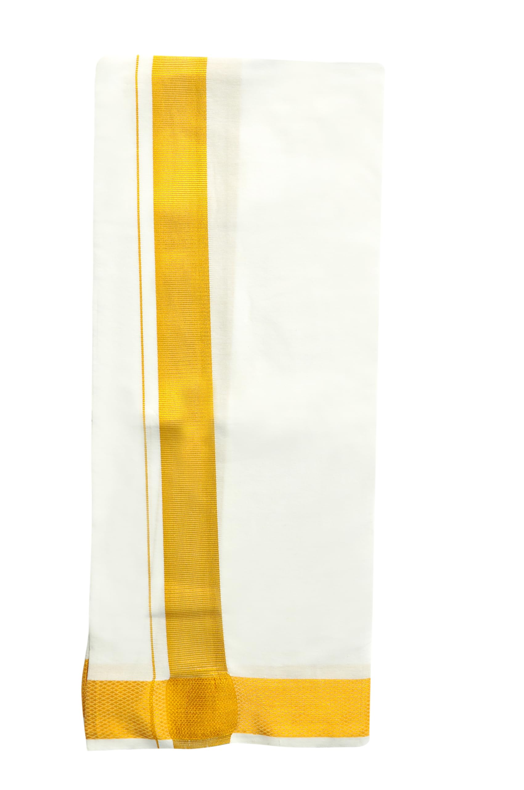 Gowri Tex Men's 100% Pure Cotton White With Gold Jari Lungi in Size 2 Mtrs Single Lungi- Pack Of 1