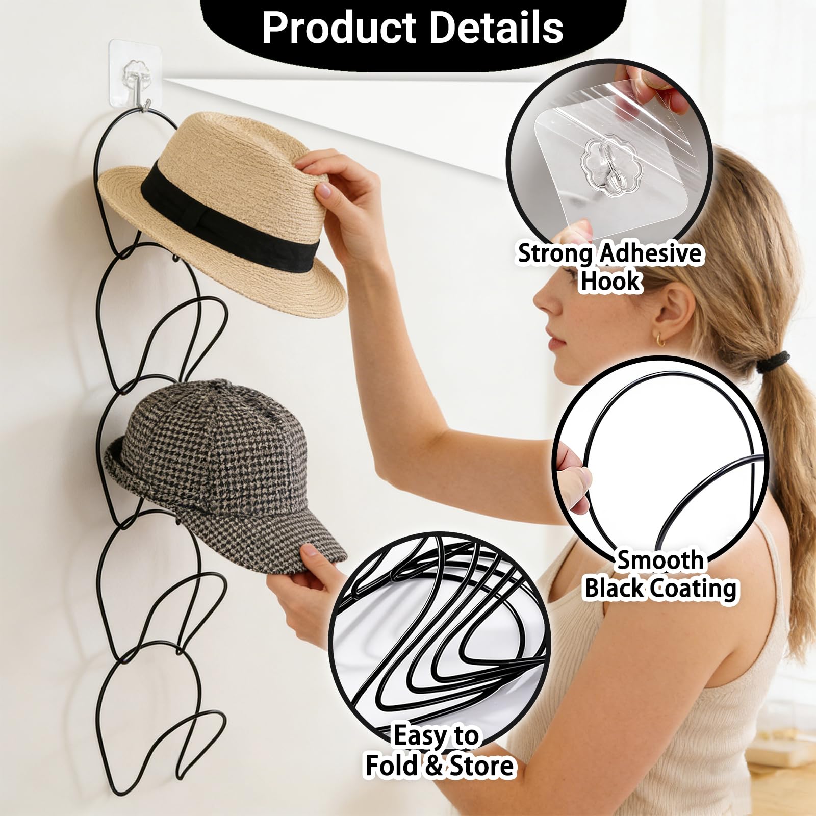 6 Supporti Porta Cappelli in Metallo da Appendere, Organizer Cappelli per Porta e Parete, Porta Cappelli Salvaspazio per Berretti, Sciarpe, Borse, Abbigliamento e Accessori