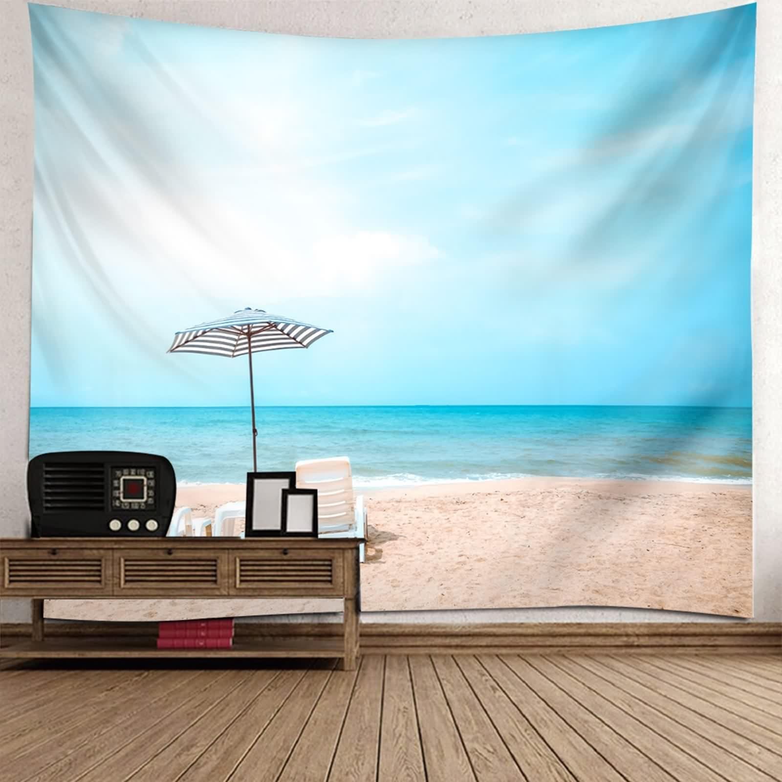 Tapiz Pared Azul, Tapiz Pared 260X240CM Sillón Reclinable Playa Mar Poliéster Decoracion Salon