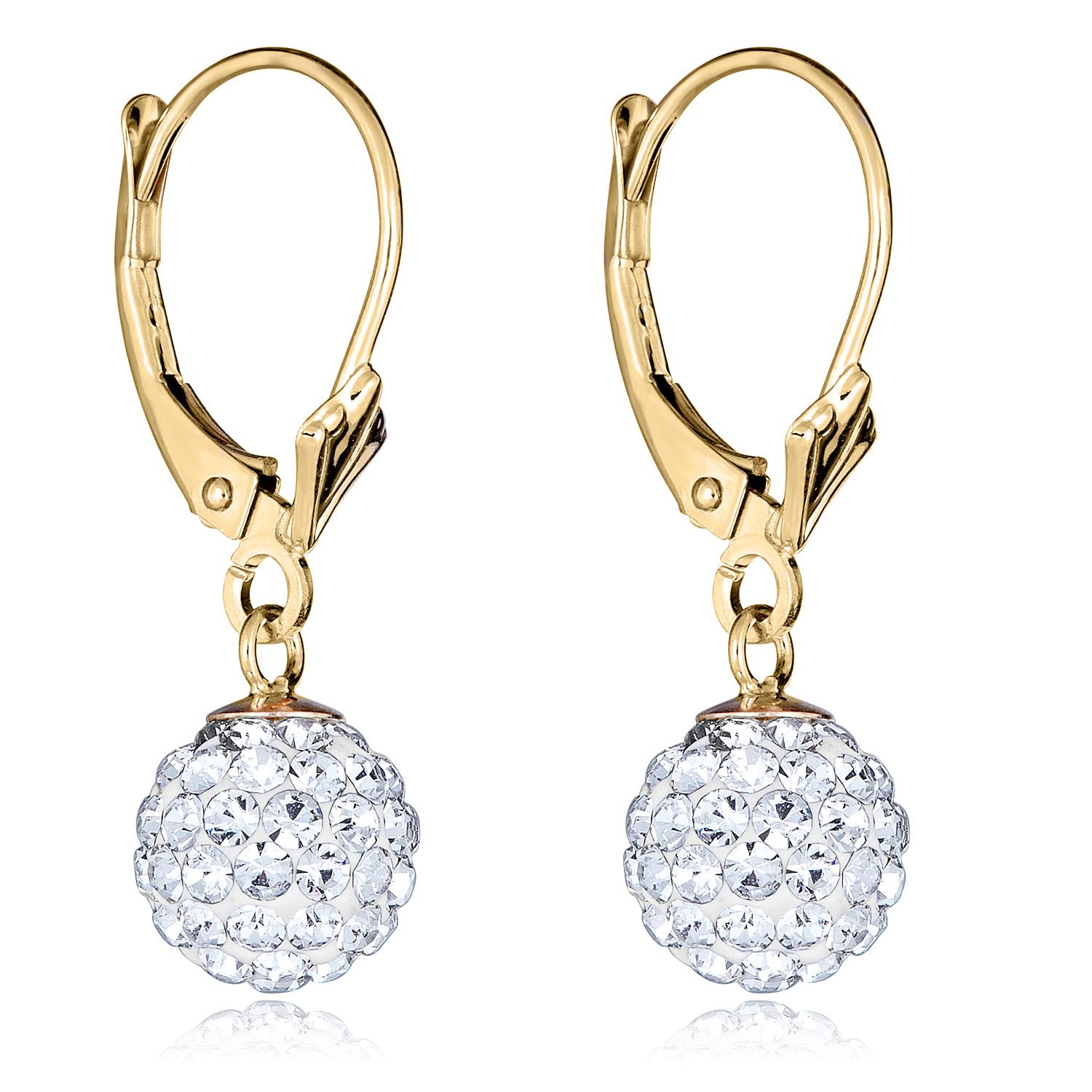 AVORA 10K Yellow Gold Crystal Ball Lever-back Drop Earrings
