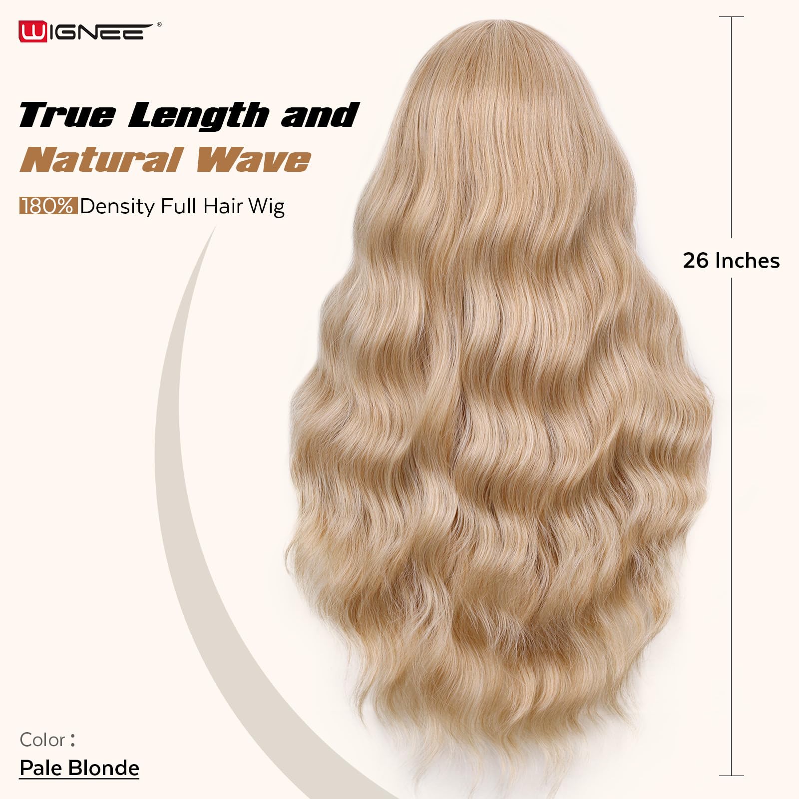 WIGNEE Lightweight Wavy Lace Part Wig with Curtain Bangs