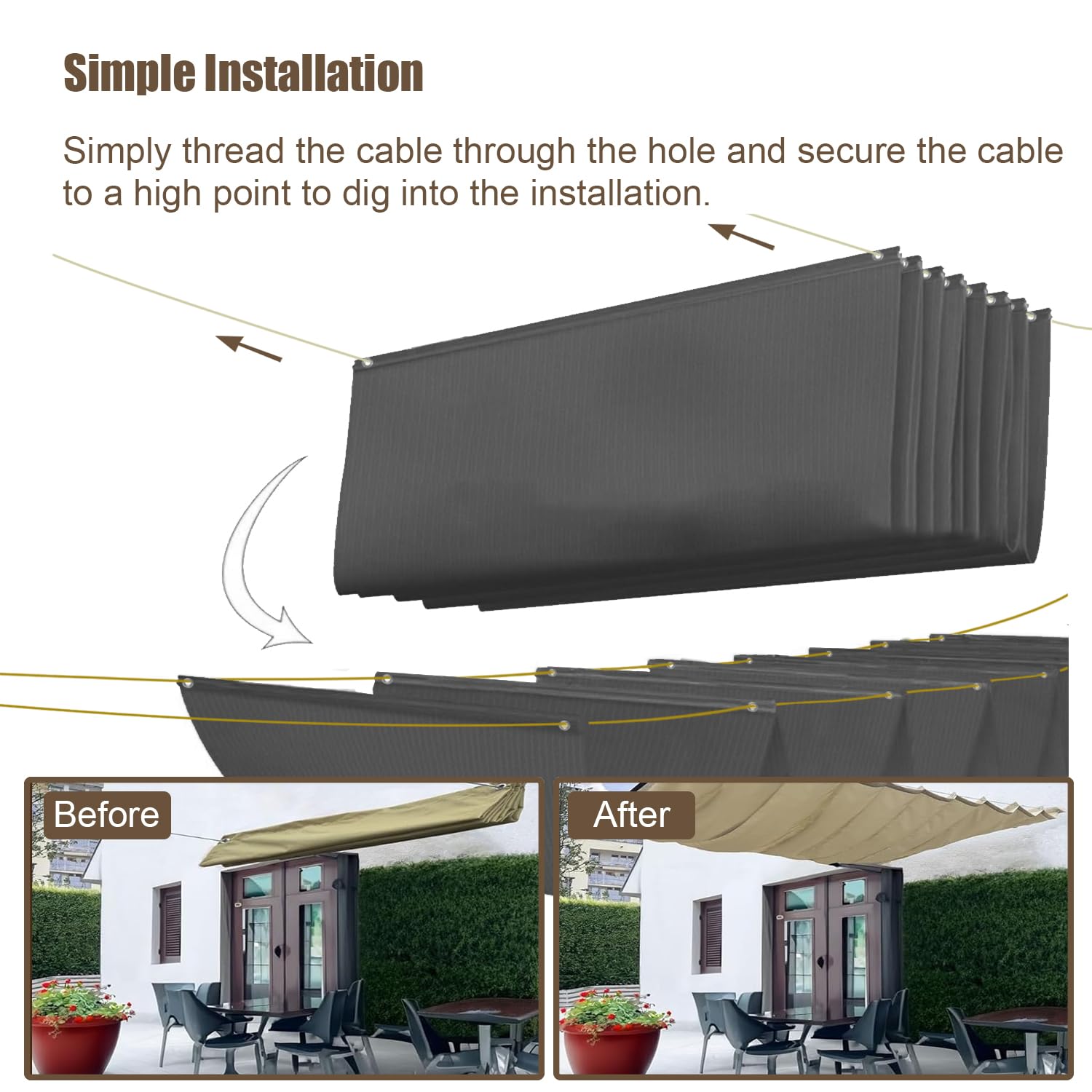 Einziehbar Welle Sonnensegel 1.3x4M(BxL), Verstellbar Schattenabdeckung, Wasserdicht Sonnenschutz Sonnenschutz Schutz vor UV- Strahlungen für Pergola Garten Schattenabdeckung - Dark Graphit