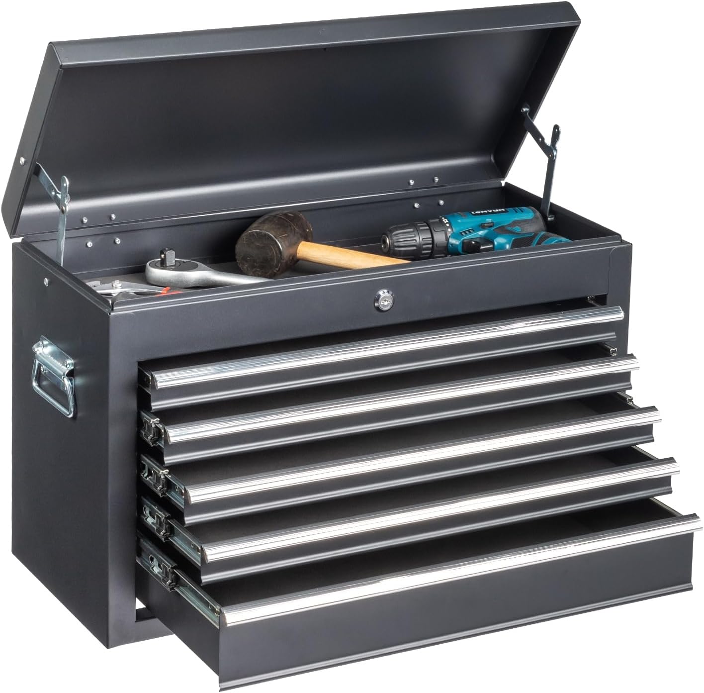 Winado 24" Portable Tool Box, 5 Drawers & Top Storage Tray Tool Box with Drawers, Lockable Metal Tool Chest Cabinet for Garage, Warehouse, Repair Shop & Home
