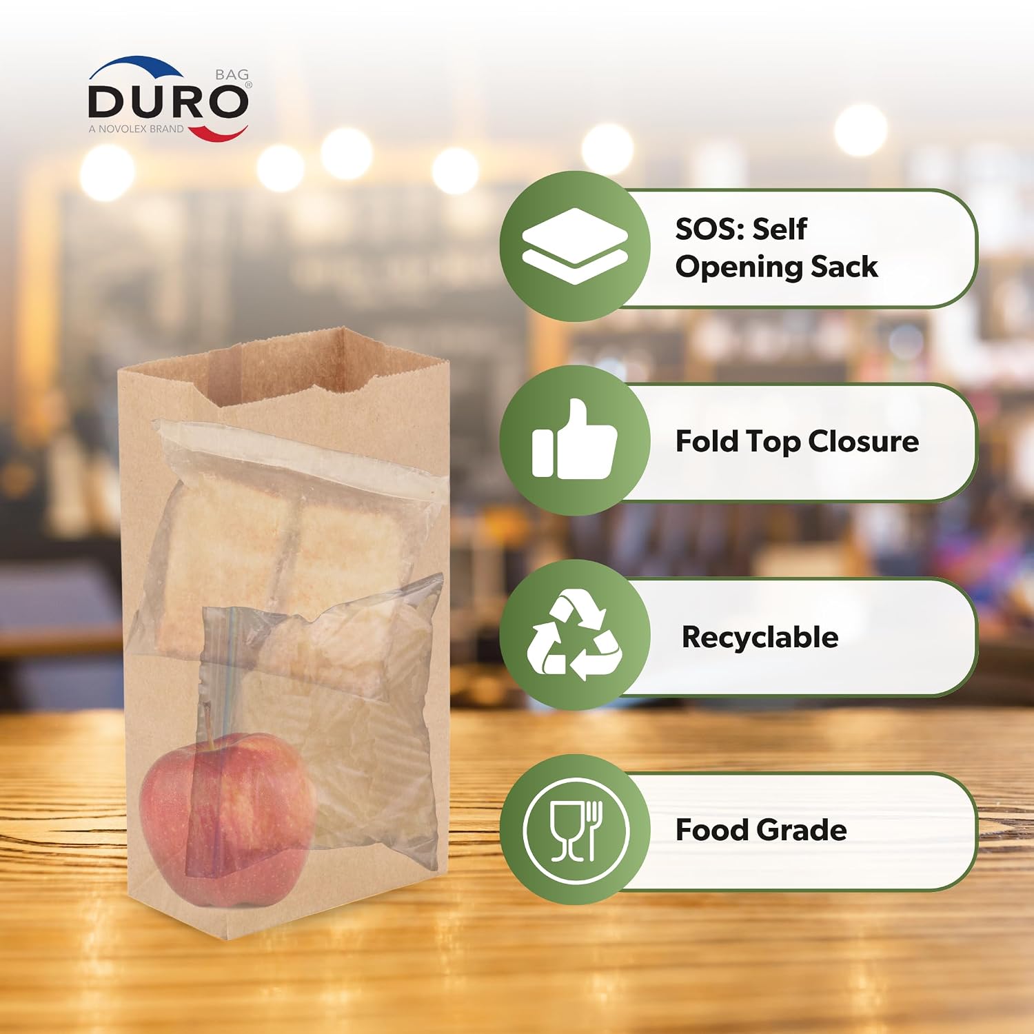 Duro 18404 4# Dubl Life Brown Paper Bags, 5 x 3.12 x 9.75 In, 500 Ct | Kraft Surface for Labels and Notes, Flat Bottom Stands Upright, 60% Post-Consumer Paper Content, For Foodservice and Takeout