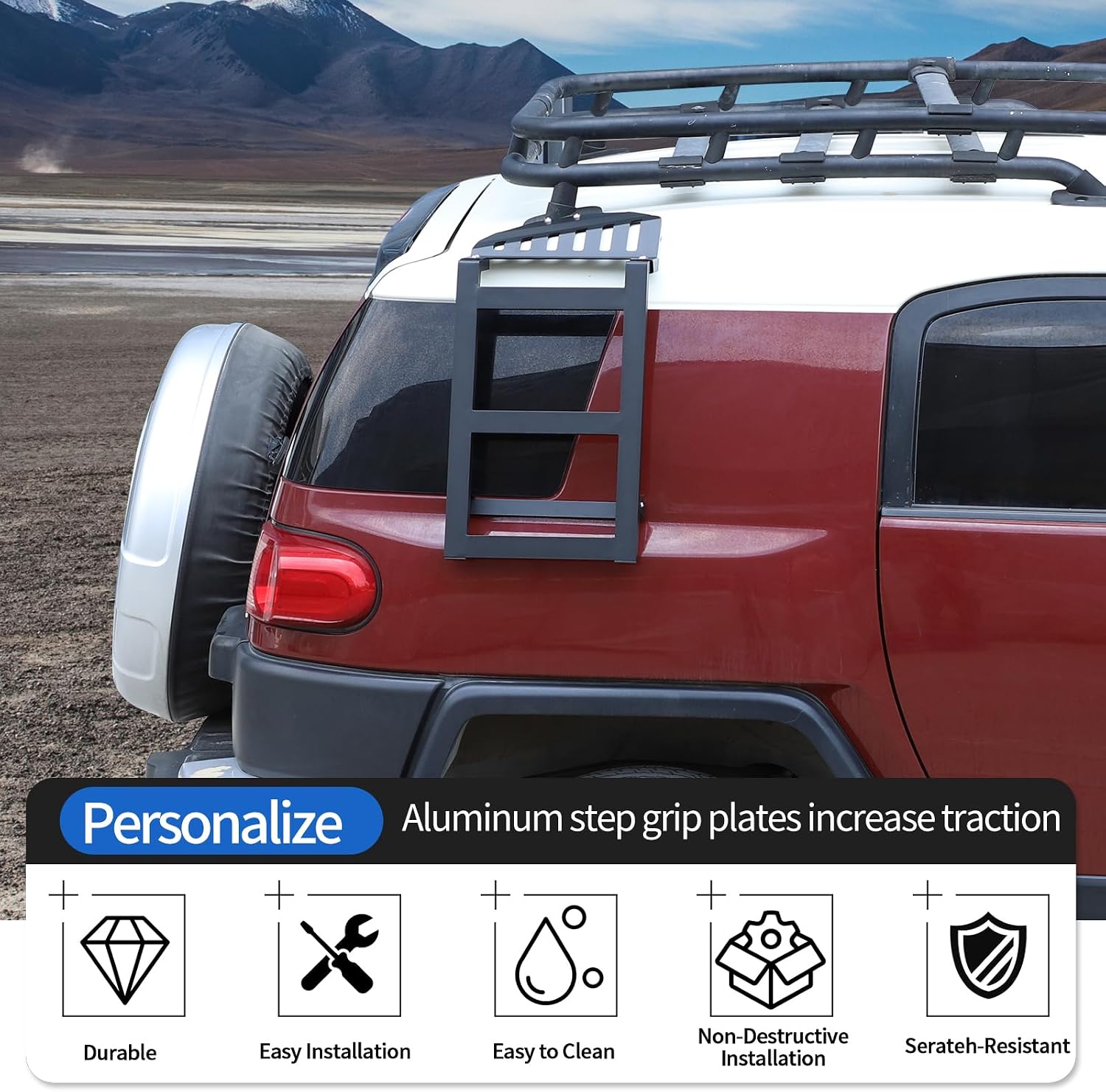 Rear Window Side Ladder Compatible with Toyot@ FJ Cruiser 2007-2021, Car Aluminum Roof Rack Ladder, Back Side Window Ladder Mount Bracket Accessories (Right Side)