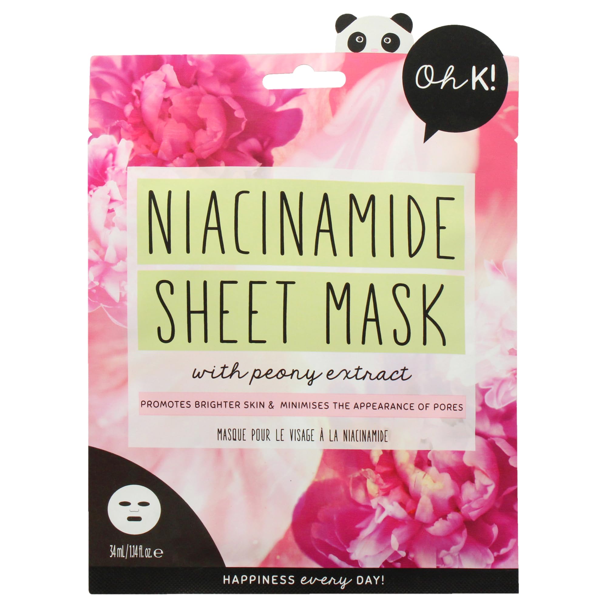 Oh K! Niacinamide Sheet Mask, For Oily Combination Skin, Purifying and Cleansing, Vegan and Cruelty Free, 45g