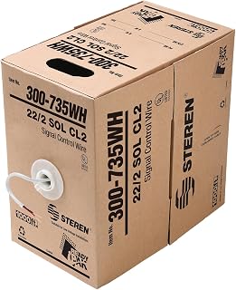 Steren 1000ft Signal/Control Solid Cable UL 22AWG/2C CL2 Pull Box White