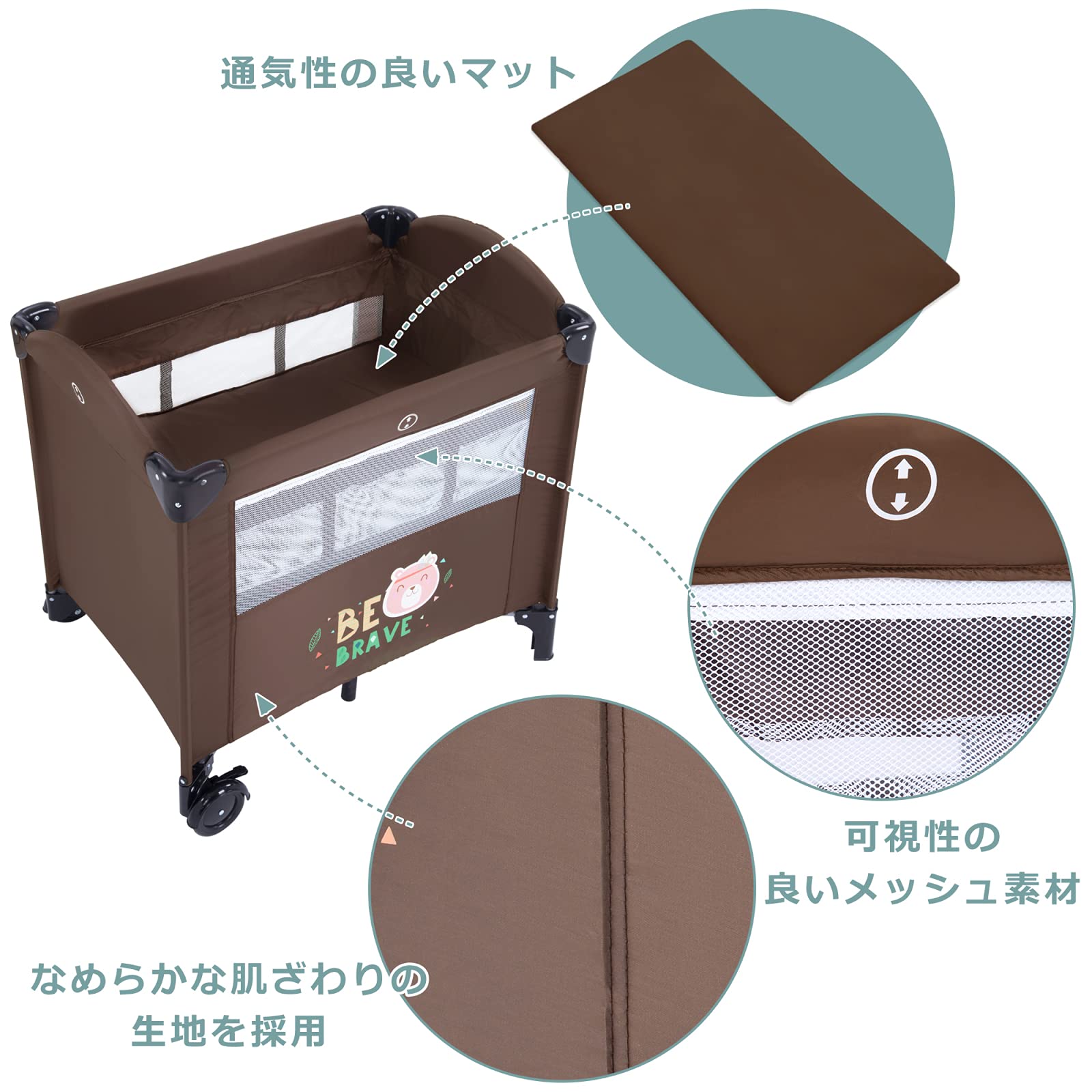 Amazon.co.jp: ベビーベッド 折りたたみ キャスタ付き ベビーベッド