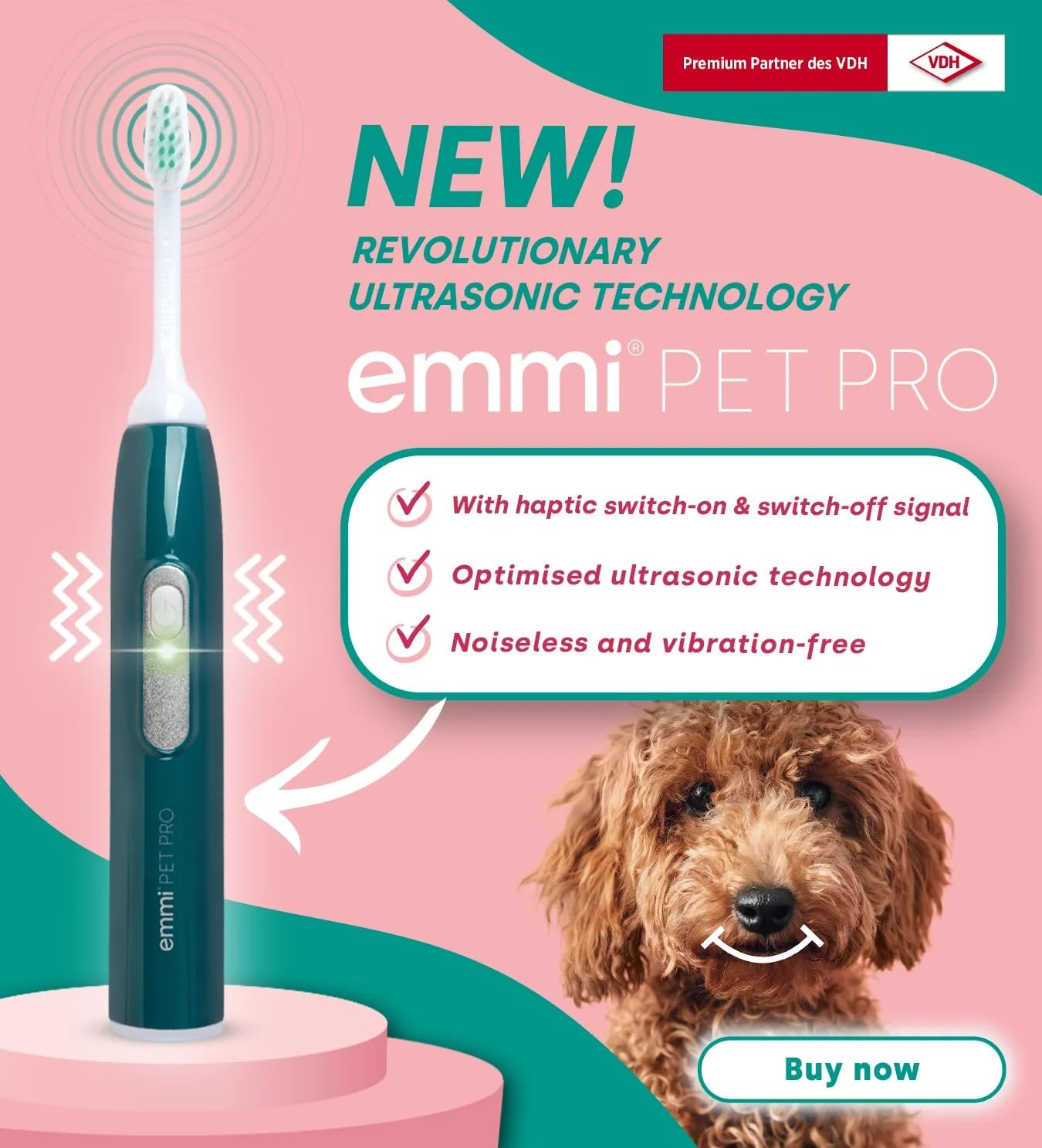 emmi-pet 2.0 Kit Base di Igiene Dentale per Cani e Gatti | Spazzolino a Ultrasuoni Silenzioso | Rimuove Placca, Biofilm e Tartaro | Riduce Gengiviti e Alito Cattivo | Con Accessori Completi