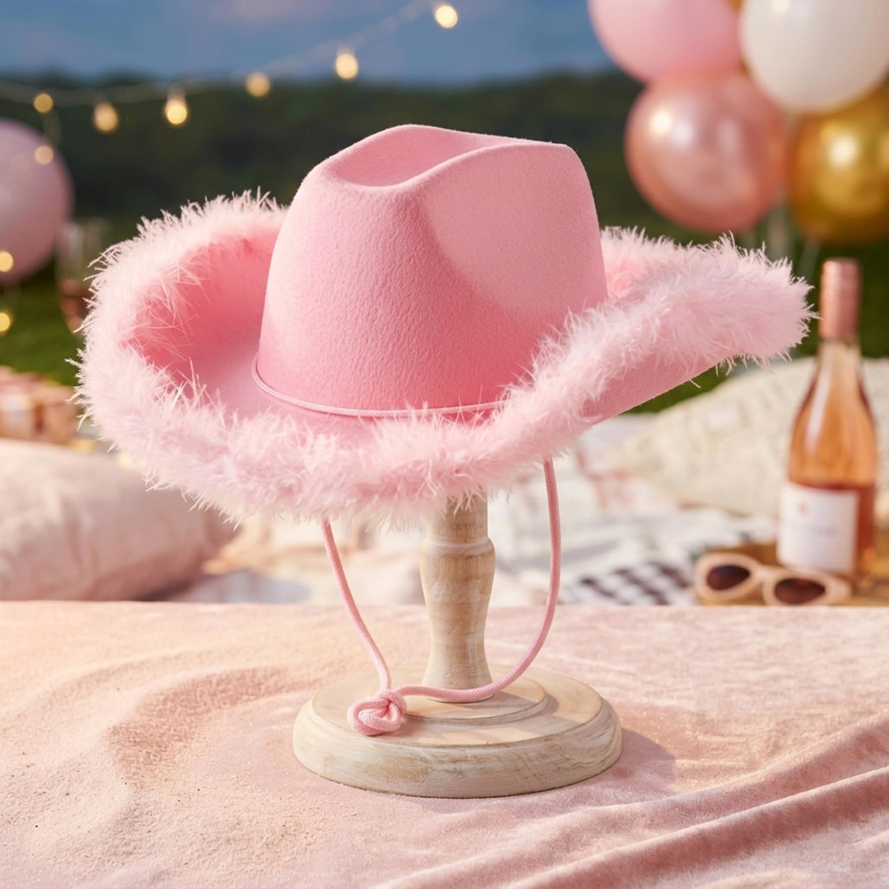 Cappello da Cowboy da Donna in Denim Leggero con Decorazione a Tesa in Peluche, Cappello Stile Western Dolce per Concerti Country, Rodeo, Feste Costume, all'Aperto