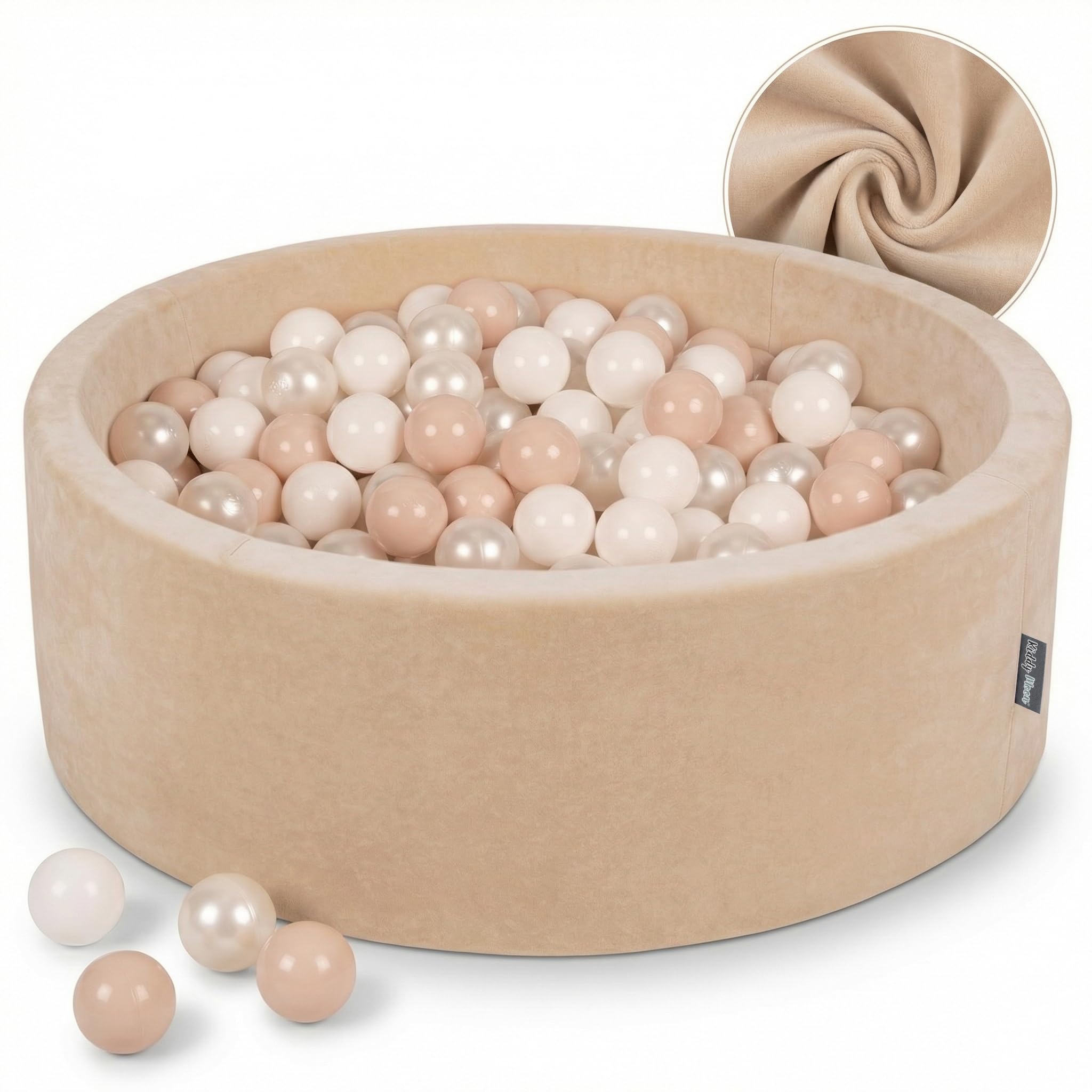 KiddyMoon Soft Ball Pit Round 90X30cm/300 Balls ∅ 7Cm/2.75In For Kids, Foam Velvet Ball Pool Baby Playballs, Sand Beige: Pastel Beige/White/Pearl