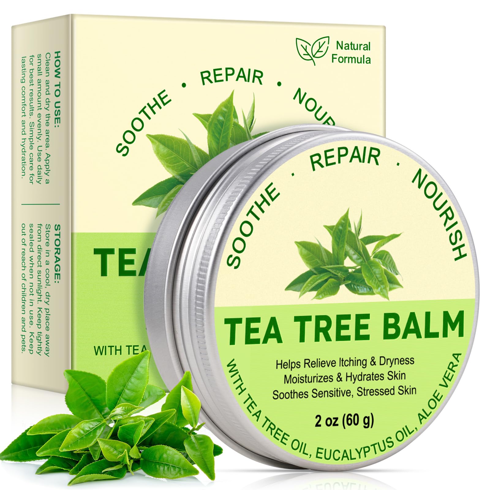 Tea Tree Oil Balm, Tea Tree Balm, Dry Itchy Skin & Rash Relief, Helps Chafing and Bug Bites, Soothe Nourish Skin, Safe for All Ages