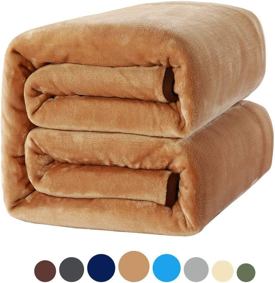Soft Twin Size Fleece Bed Blanket 330 GSM Warm Cozy Microfiber Fuzzy Lightweight All Season Blanket for Couch Travel Sofa,Tan.