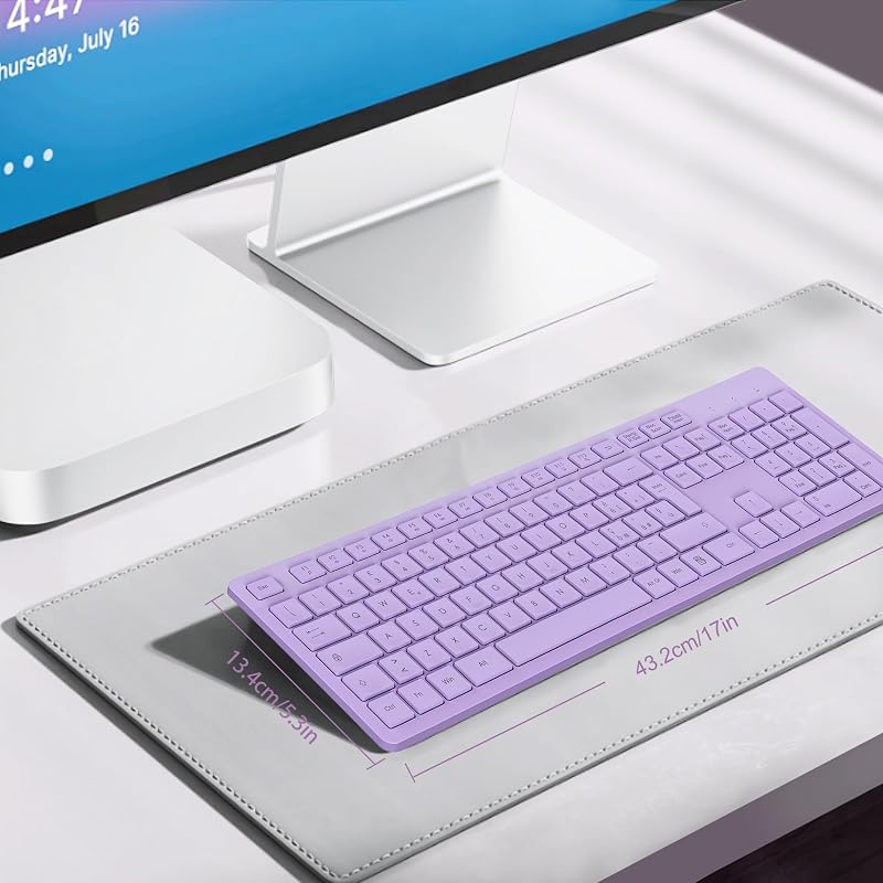LeadsaiL Vezeték nélküli billentyűzet, teljes méretű QWERTY, ergonomikus USB 2,4 GHz, számpad, PC/Mac/Laptop - Lila