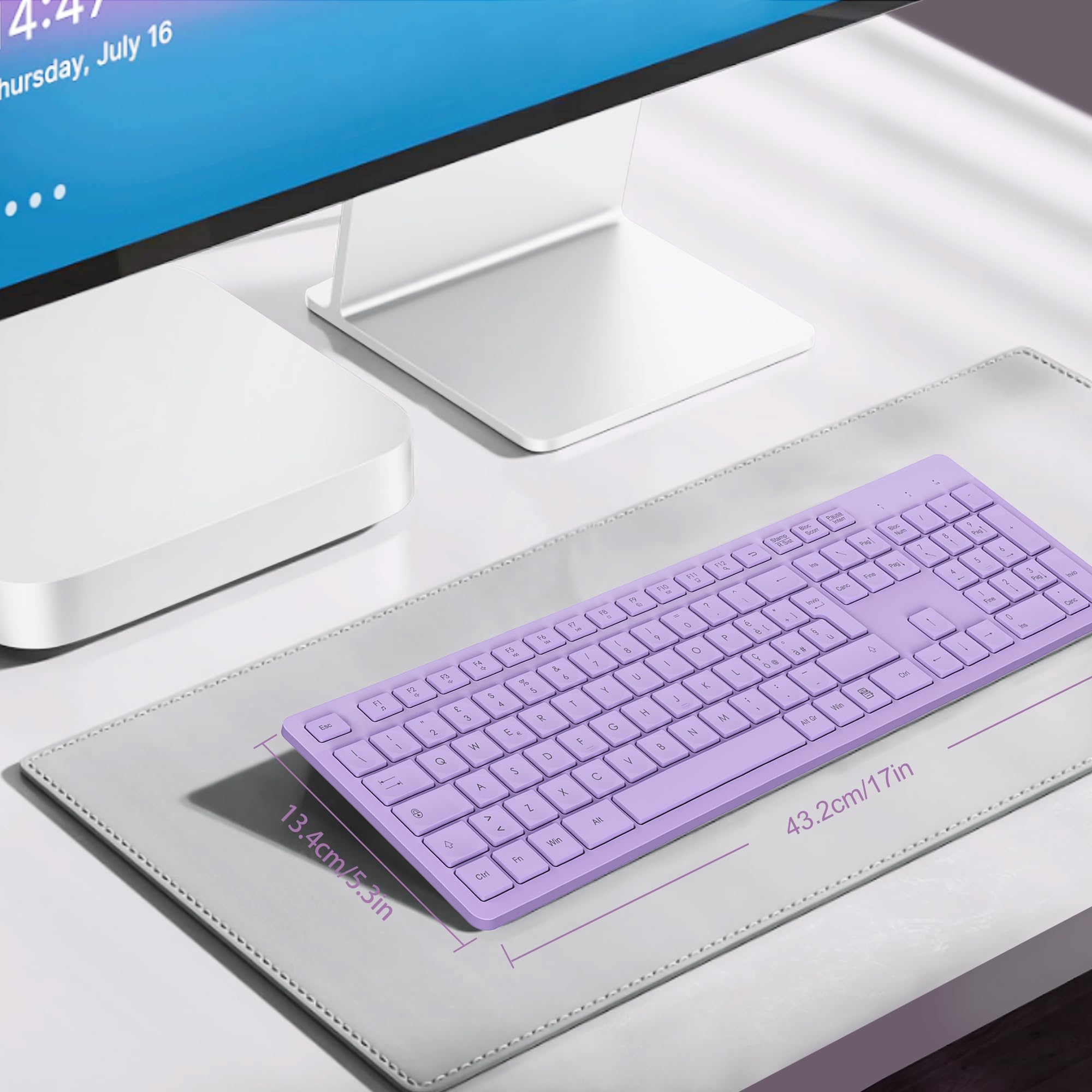 LeadsaiL Tastiera Wireless, Wireless Keyboard Full Size, Italiano QWERTY Layout Ergonomico USB 2.4Ghz con Tastierino Numerico per PC, Laptop, Mac OS, Macbook Pro/Air, Windows-Lavender