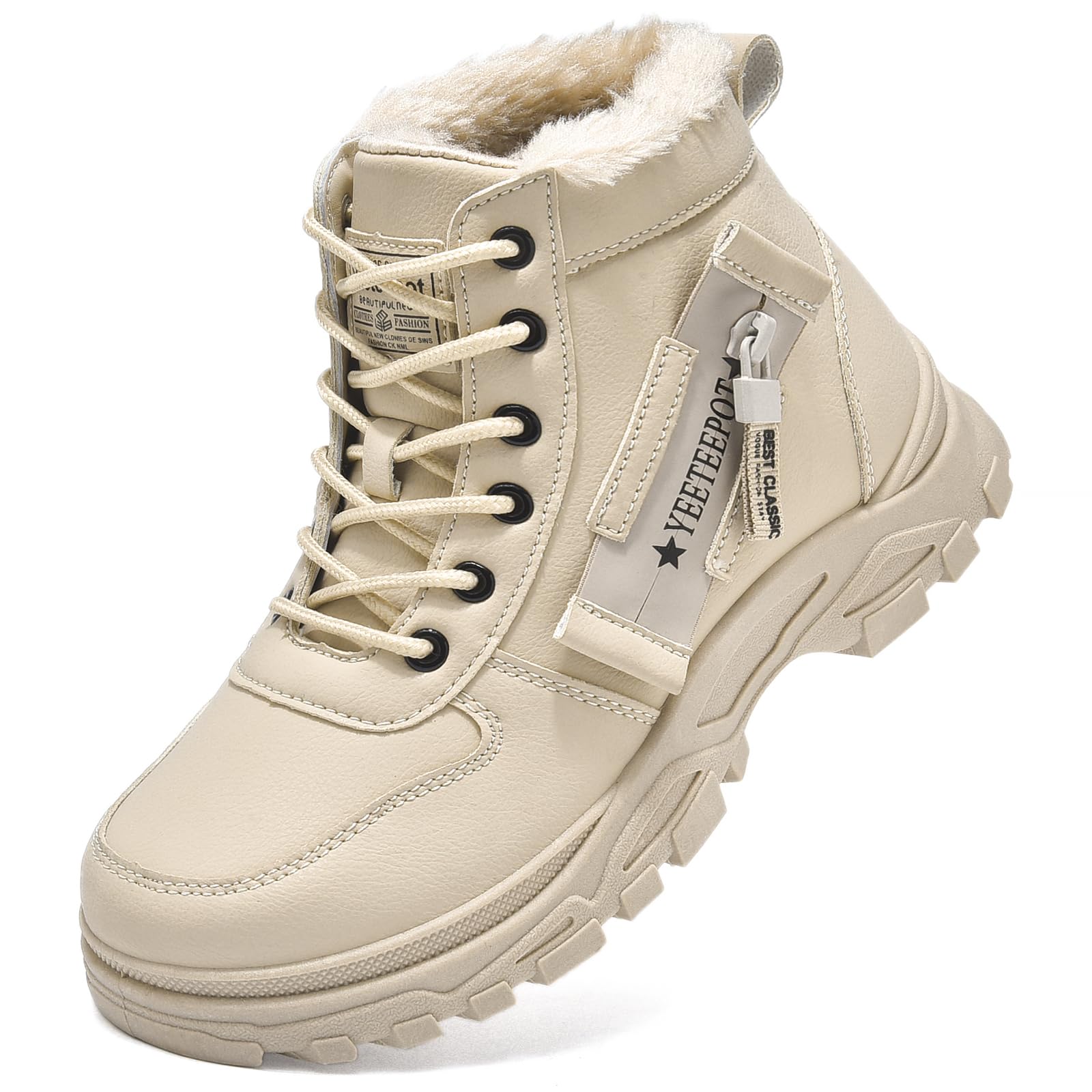 Womens Snow Boots Warm Winter Boots Ladies Fur Lined Ankle Boots Lace Up Outdoor Booties Anti-Slip Sneakers Waterproof Walking Shoes Brown 7