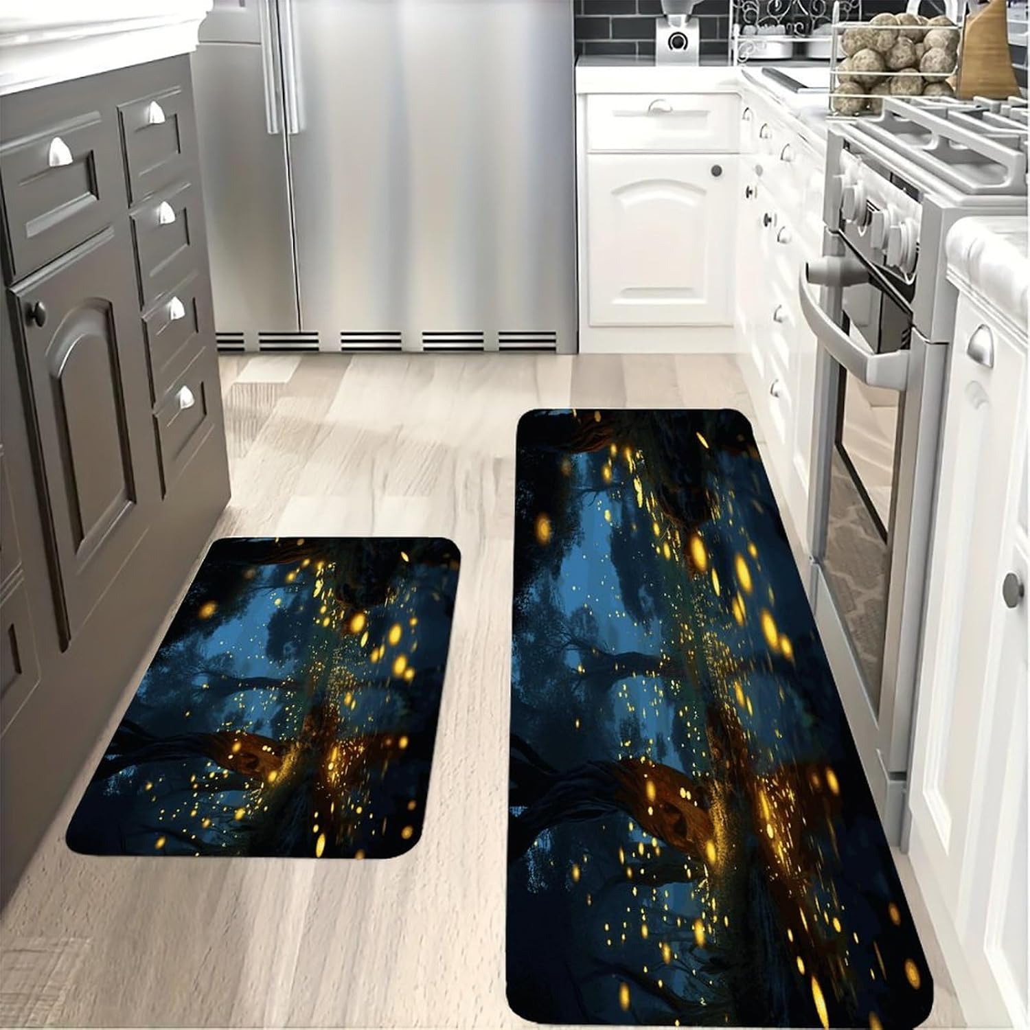 Fireflies Kitchen Mat Kitchen Rug Set | Kitchen Rugs Flannel Velvety Washable breathable Water Absorbent Soft ，kitchen utensils for Kitchen, Floor,Laundry