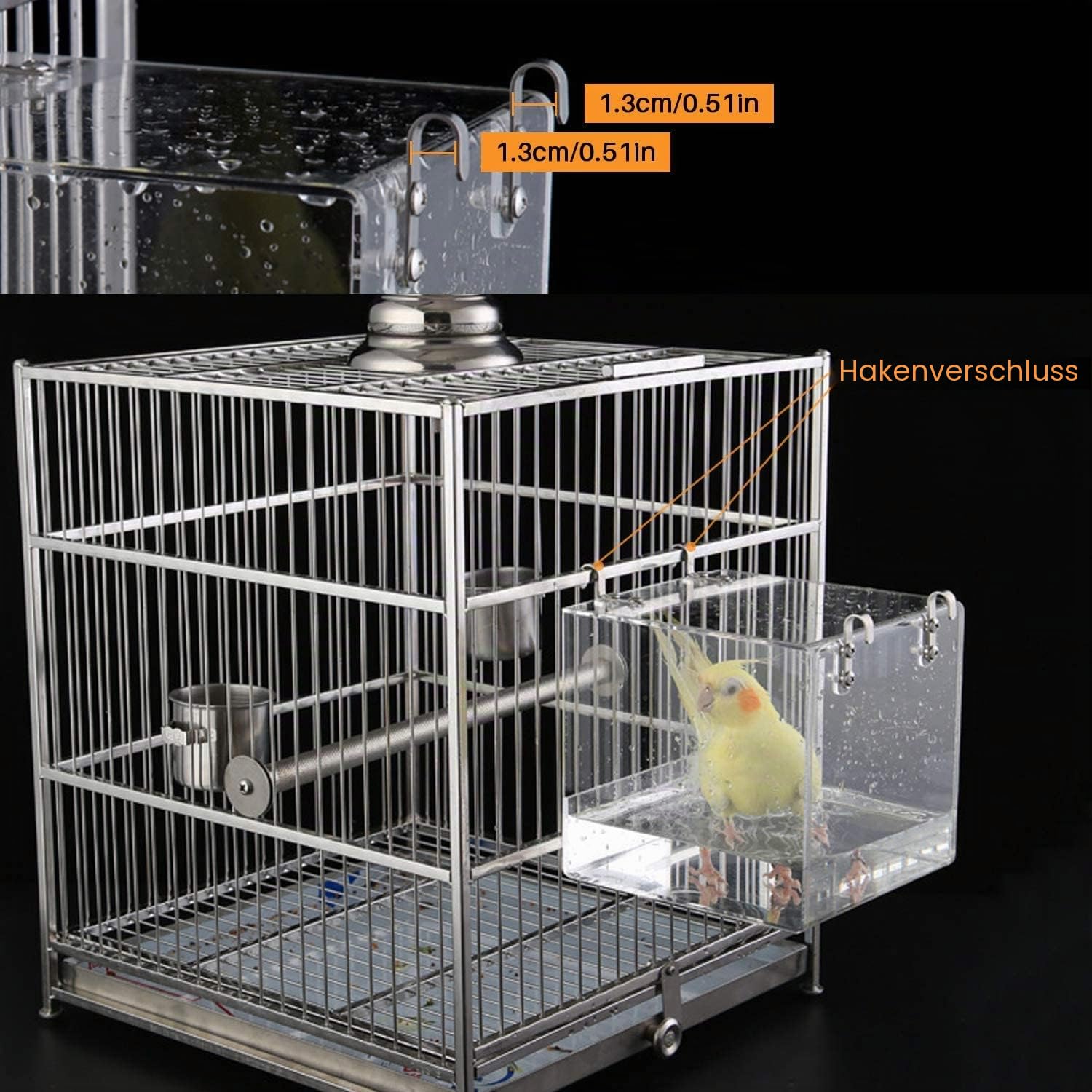 GURECOD hängende Vogelbadewanne Würfel Vogelbadewanne Badebox Schüssel Käfigzubehör kleine Vögel Kanarienvögel Lerchen Papageien Kakadus Unzertrennliche Papageien Bad (16x16x16cm)