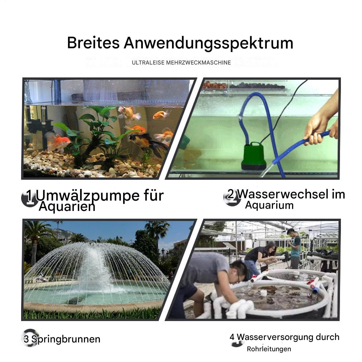Pompa sommergibile per acquari | Pompa acqua per piscine – di filtraggio con ventosa di fissaggio per palude, laghetto da giardino, esterno drenaggio idroponico
