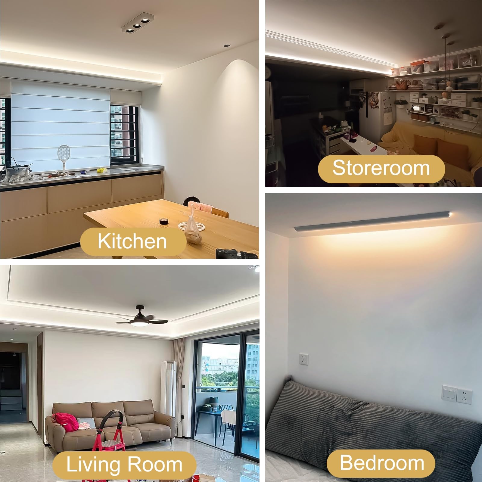 Listwy sufitowe, aluminiowy kanał taśmowy LED – 5,5 m (18 stóp) liniowa listwa oświetleniowa do ścian i sufitów, dekoracyjny dyfuzor światła i metalowa listwa przypodłogowa, idealna do oświetlenia