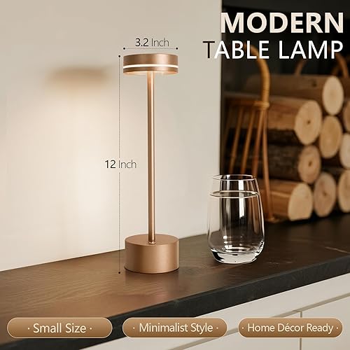 Miniatura 2 de Paquete de 2 lámparas de mesa inalámbricas recargables, lámpara de escritorio táctil, batería de 5000 mAh, luz LED regulable de 3 colores, pequeña