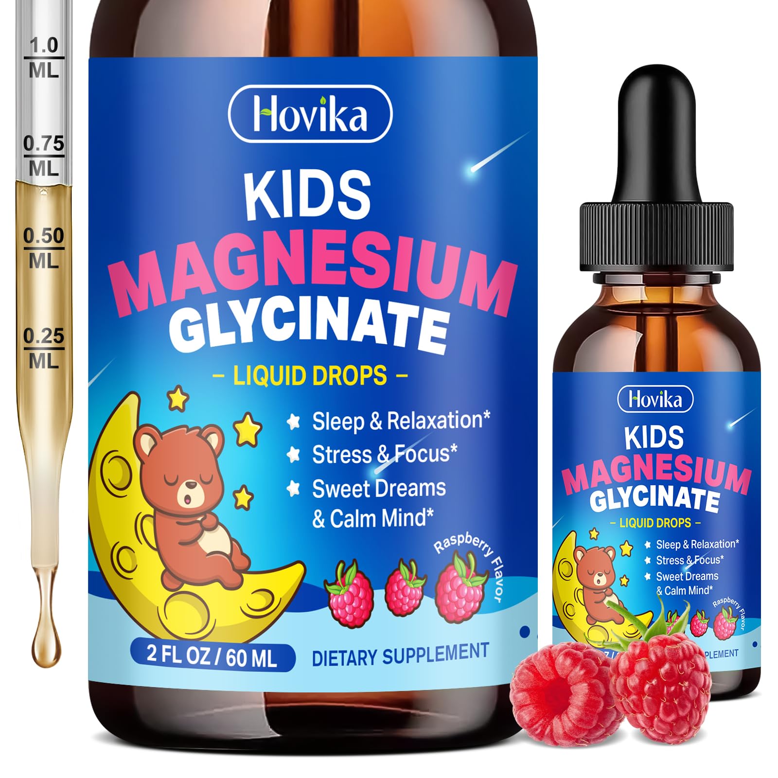 Magnesium Drops for Kids - with L-Theanine Omega-3, Vitamin B6, D3, Zinc - Kids Magnesium Glycinate Liquid for Sleep, Relaxation, Calm & Focus - 2 Fl Oz Raspberry Flavor Raspberry 2 Fl Oz (Pack of 1)
