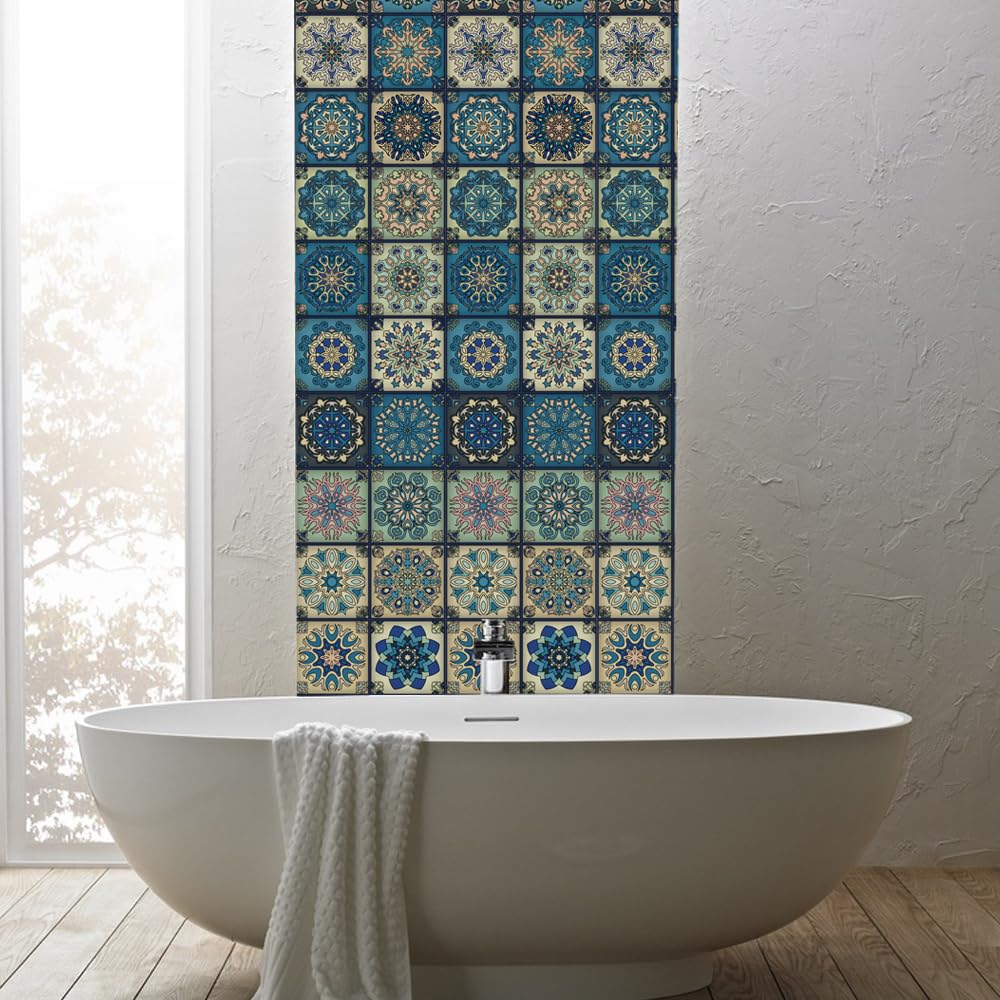 25pc Tile Stickers,Retro Traditional Wall Tile Transfers Stickers Self-Adhesive Peel and Stick Waterproof Kitchen Bathroom DIY Backsplash (6x6in,15x15cm) - Image 7