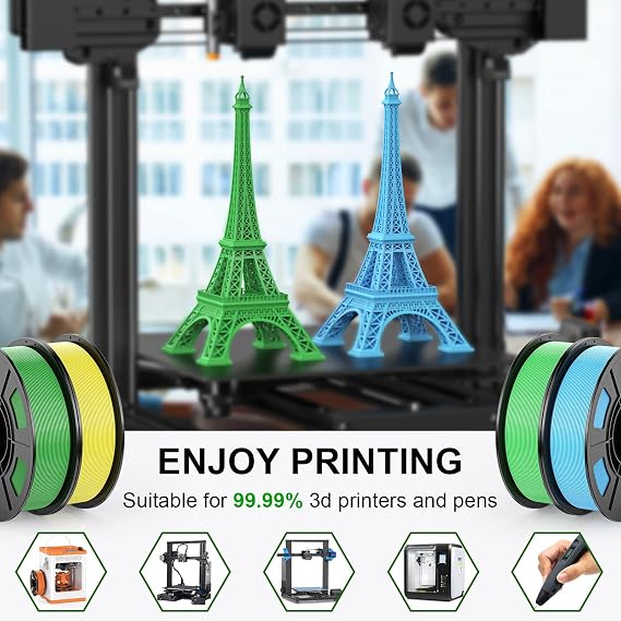 WEEFUN 4 Color PLA Filament Pack for FDM 3D Printers, 3D Printing Material with Four Bright Colors Green/Light-Green/Yellow/Sky Blue, PLA Filaments for 3D Printer, 4 Spools, Total 1KG(2.2LBS)