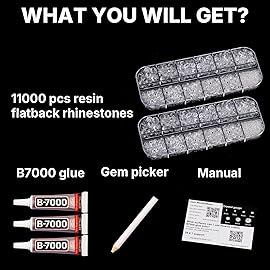 11000Pcs Transparent Clear 2/3/4/5mm Flatback Rhinestones with Glue for Bedazzling Crafting Clothing Clothes Crafts Shoes Nail Art, Resin Flat Back Gems Crystals Diamonds Gemstones Jewels Stones Kit