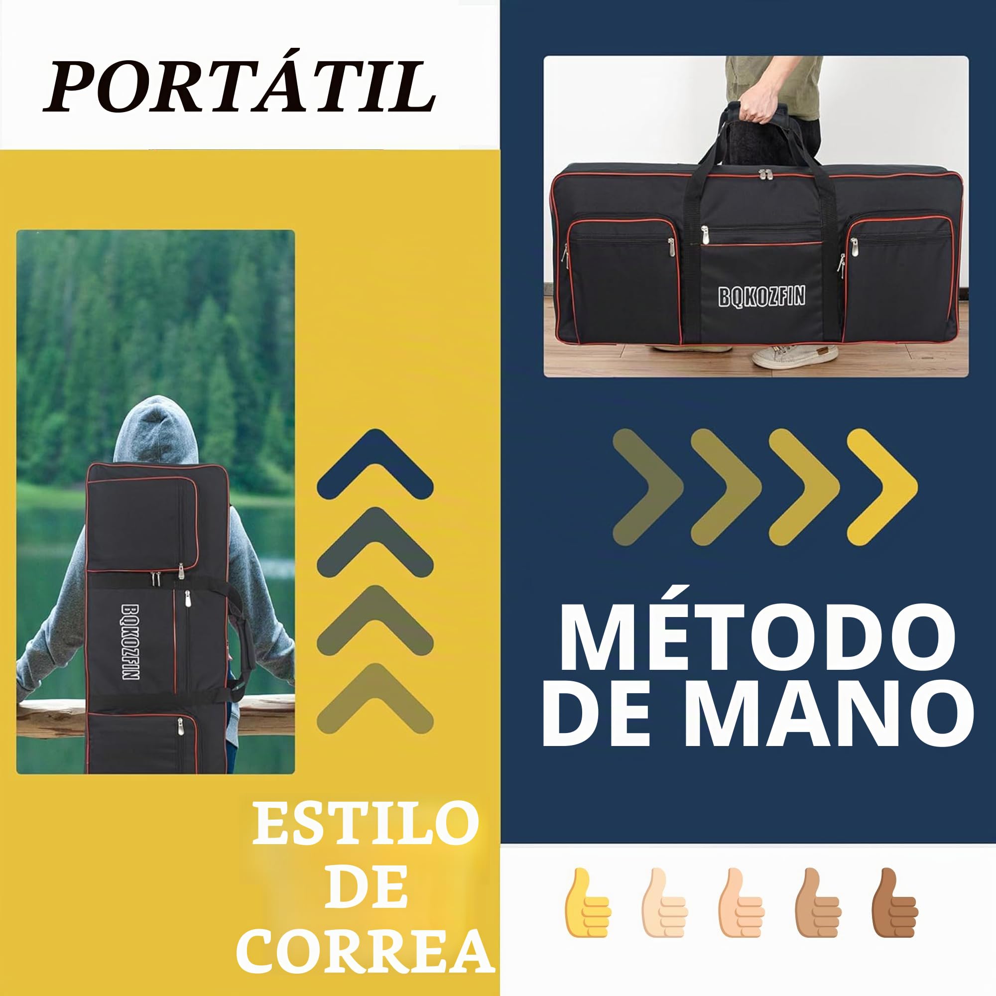 OUUTMEE Funda protectora para teclado - Funda protectora para piano eléctrico digital de tela Oxford 600D resistente con relleno de 10 mm, bolsillo de almacenamiento frontal y dos correas, Negro , 49