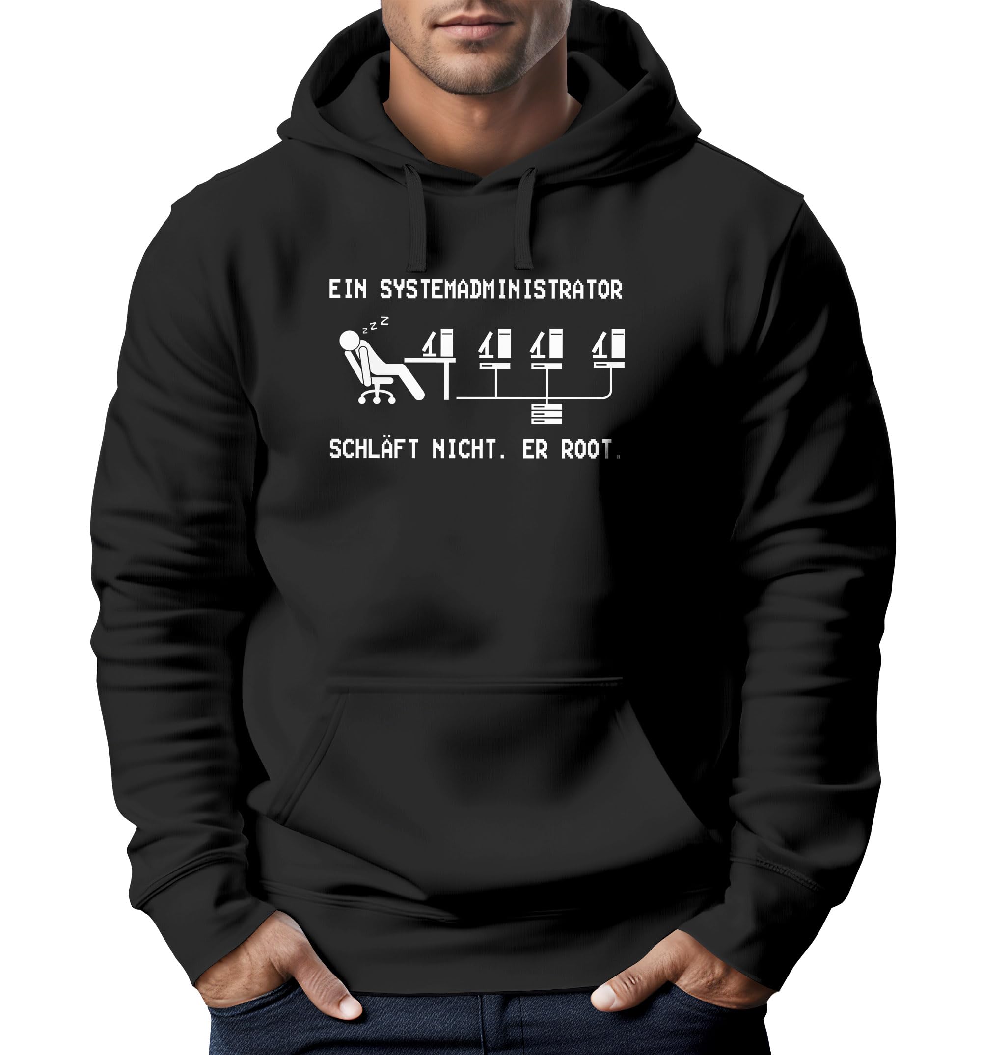 MoonWorks® Bluza z kapturem męska Admin EIN Systemadministrator Schlafft Nicht er Root śmieszna bluza z kapturem, Systemadmin czarny, L