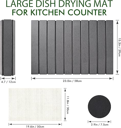 Miniatura 5 de Tapete de Secado de Platos de Piedra para Encimera de Cocina, Tapete Grande de Secado de Platos de Tierra de Diatomeas Plegable Gris Oscuro, Tapete