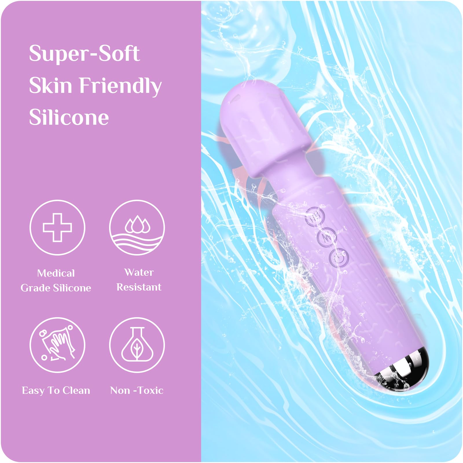 Vibrator Wand,Adult Sex Toy Wand, G Spot Dildo, Clit Vibrator, Sex Vibrators,Clitoris Stimulation,with 8 Speeds & 20 Patterns,Fully Waterproof,Vibrating Wand for her Pleasure (Rose Red): Large Light purple