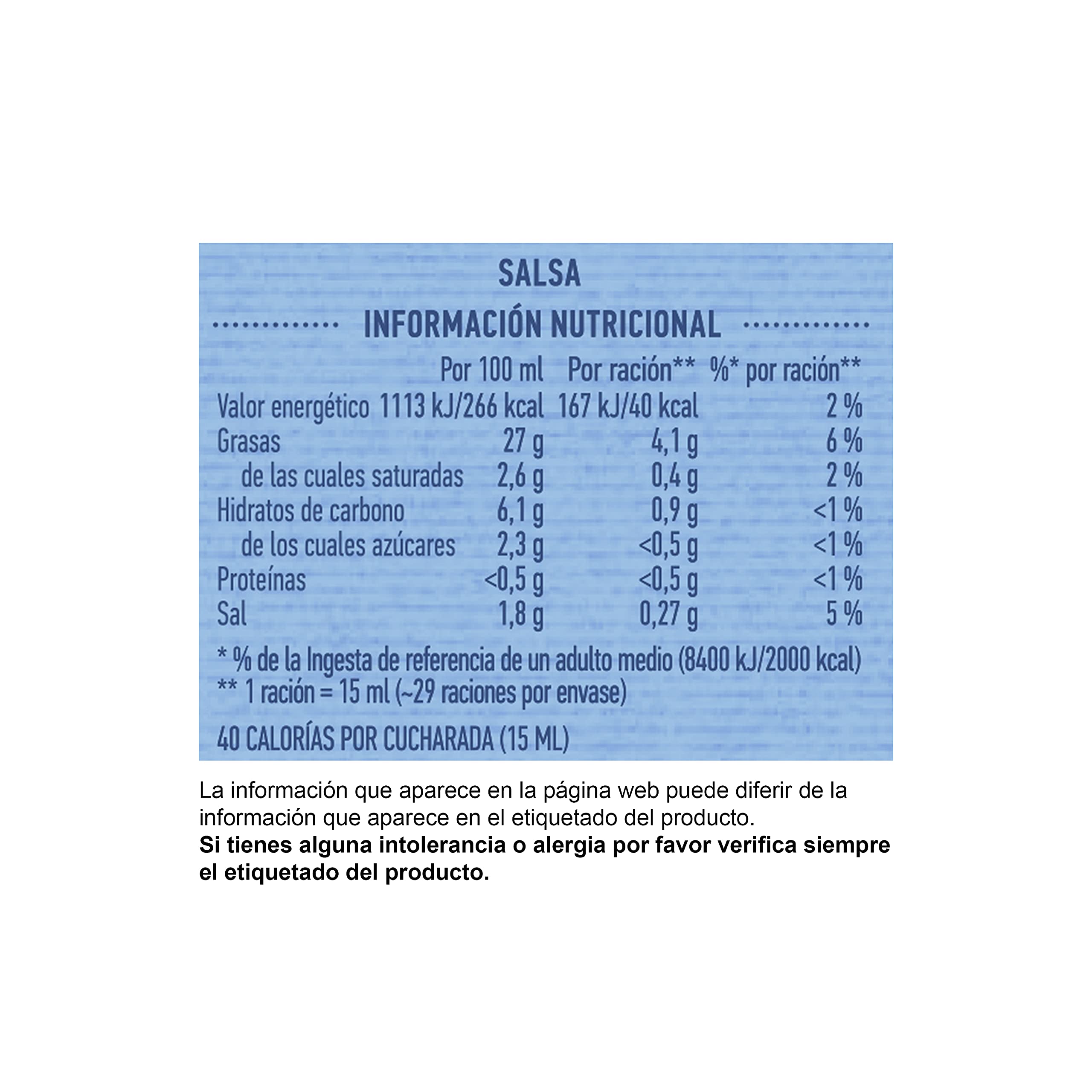 Hellmann's Salsa Light en Tarro 430ml - Pack de 12