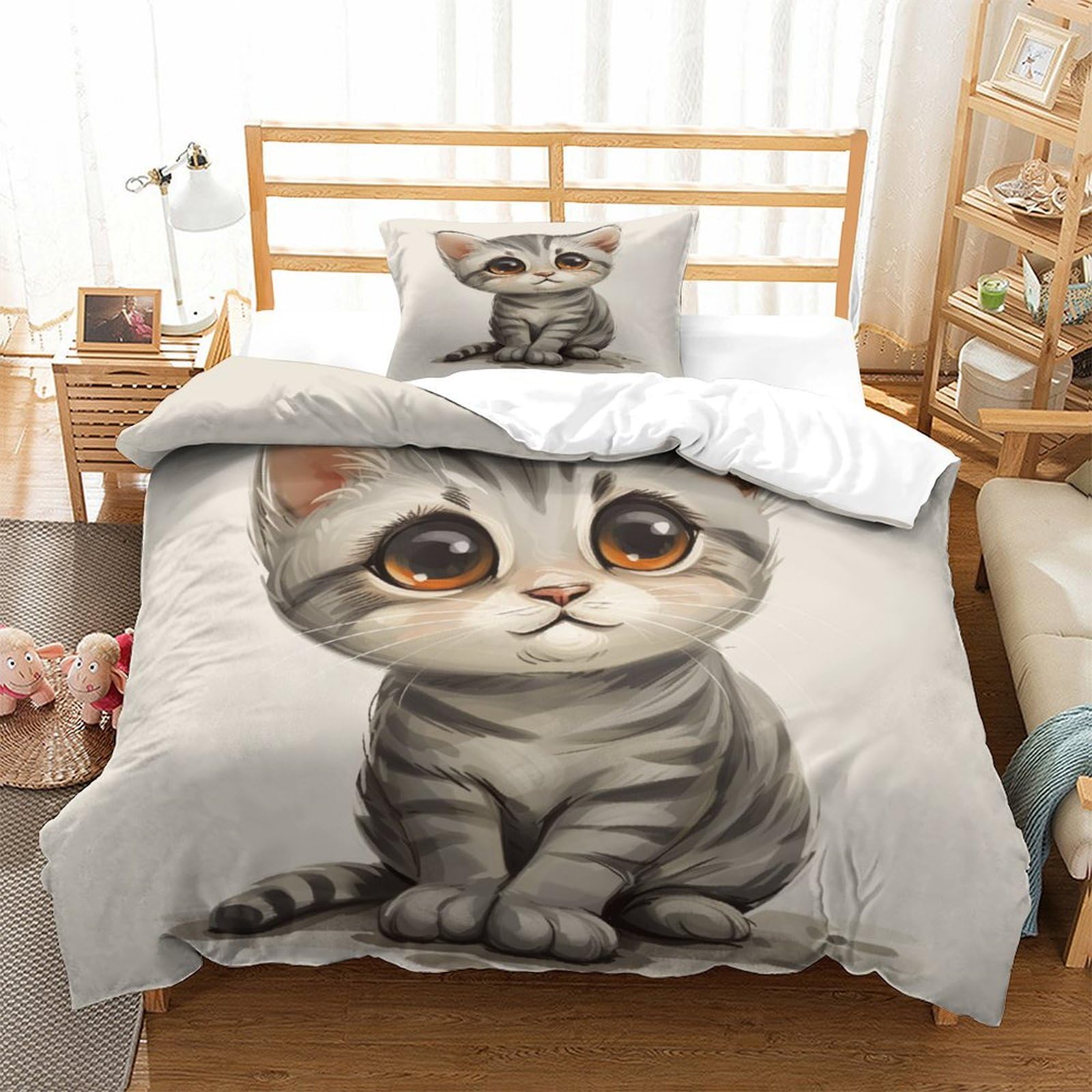 P1S9U7W5Y Cute Cat 3D Printed Duvet Cover Set 3pcs Microfiber Kitten Bedding Set Single