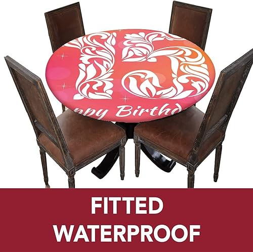 Vista 35 de Mantel redondo abstracto ajustado con borde elástico, estampado de flores, estampado tradicional, de poliéster, se adapta a mesa redonda de 36