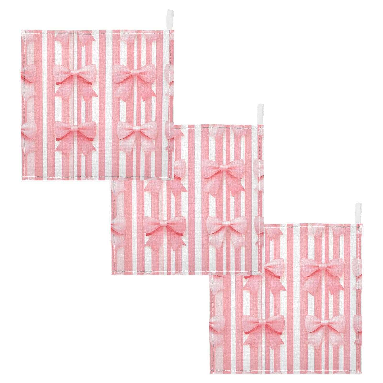 YETTASBIN Pink Bows Striped Muslin Baby Hand Washcloths Soft Cotton Bath Face Towel 4 Layers Extra Absorbent Feeding