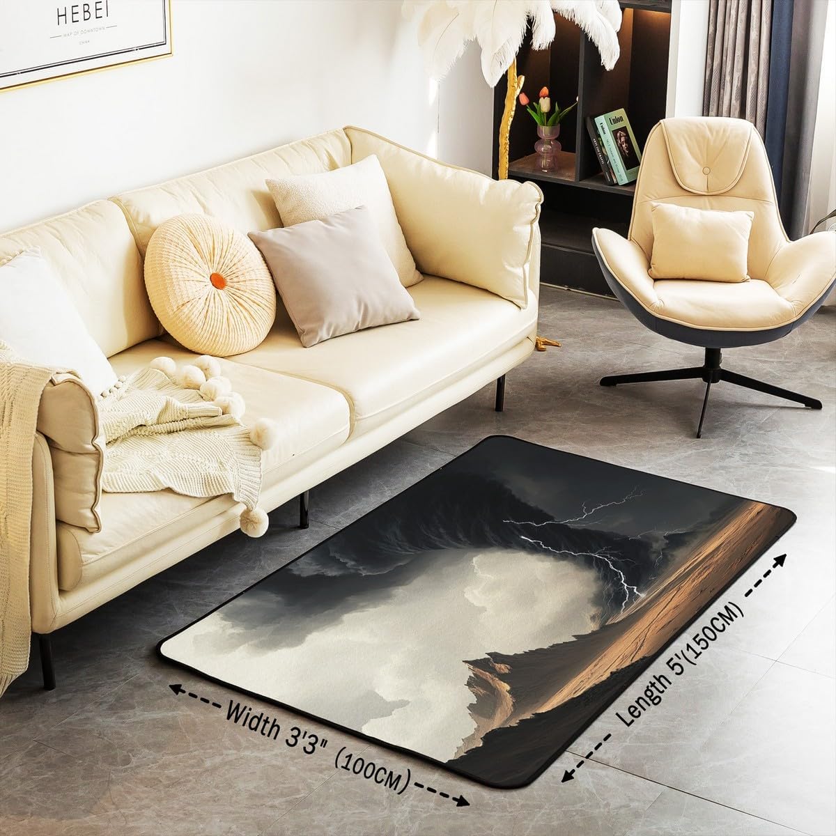 Erosebridal Geometric Tornado Area Rugs 4'11" x 3'3",Lightning Indoor Floor Mat for Laundry Doorway Porch,Tornado Theme Carpet,Nature Desert Decorative Washable Rug