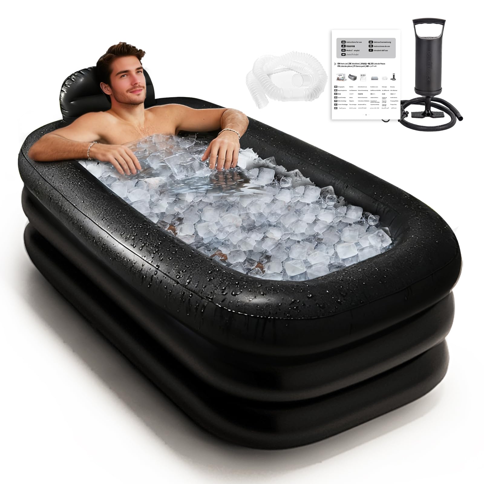 INFLATOAST Portable Bathtub Adult,Ice Bath Tub for Athletes,Inflatable Bathtub Including Air Pump,Easy to Inflate＆Drainage,Cold Plunge Tub,Portable Tub for Home SPA,Hot Bath＆Ice Bath (Dark Grey)