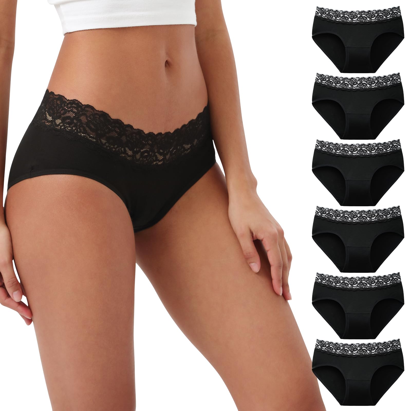 INNERSY Unterhosen Damen Baumwolle Slips mit Spitze Bequeme Hipster Unterwäsche Mehrpack 6