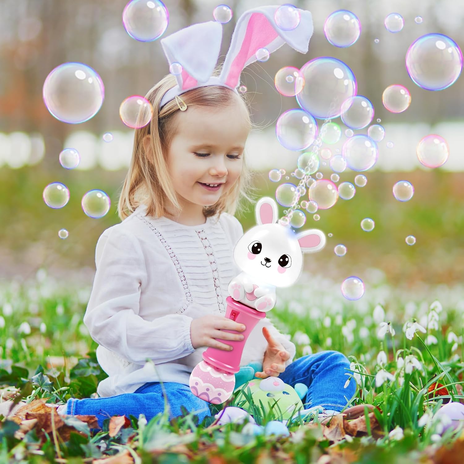 SpringFlower Bubble Blower Wand,Bubble Maker with LED Light-Up Effect for Kids,Bubble Toy for Basket Stuffers Fillers, Easter Basket Essentials, Easter Eggs Hunt