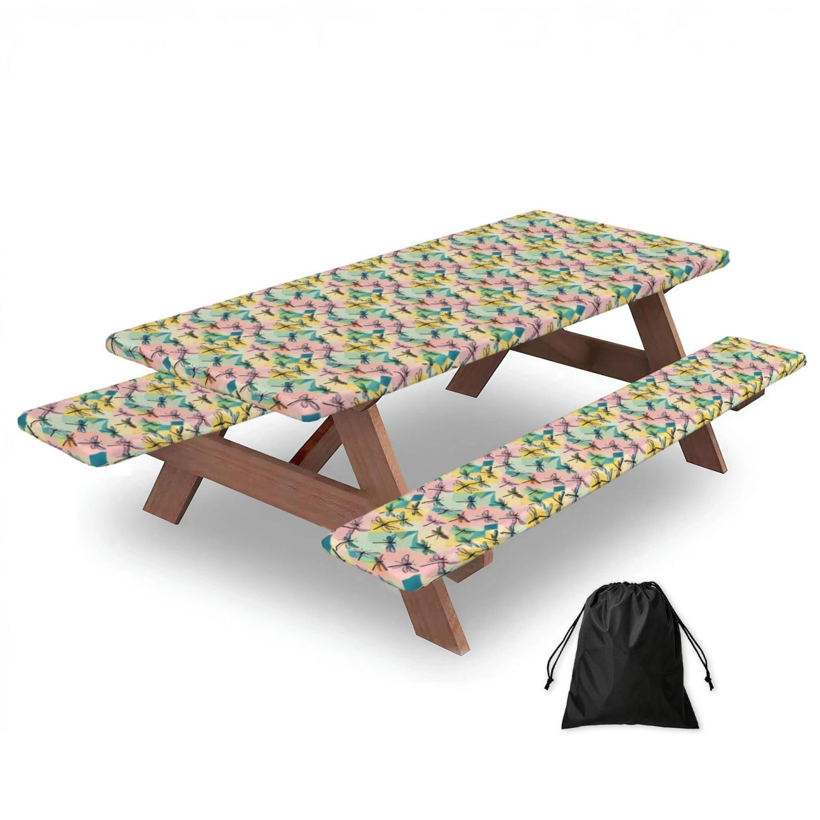 PPHGUT Dragonfly Print Picnic Table Bench Cover Set Outdoor Garden Bbq Protector For Family Camping