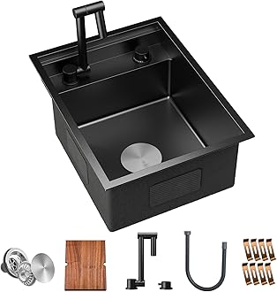 TORVA RV Kitchen Sink, 16 x 21 x 9 Inch Undermount Bar Sink 16 Gauge Stainless Steel Single Bowl Sink with Faucet Cutting Board, Dark Grey