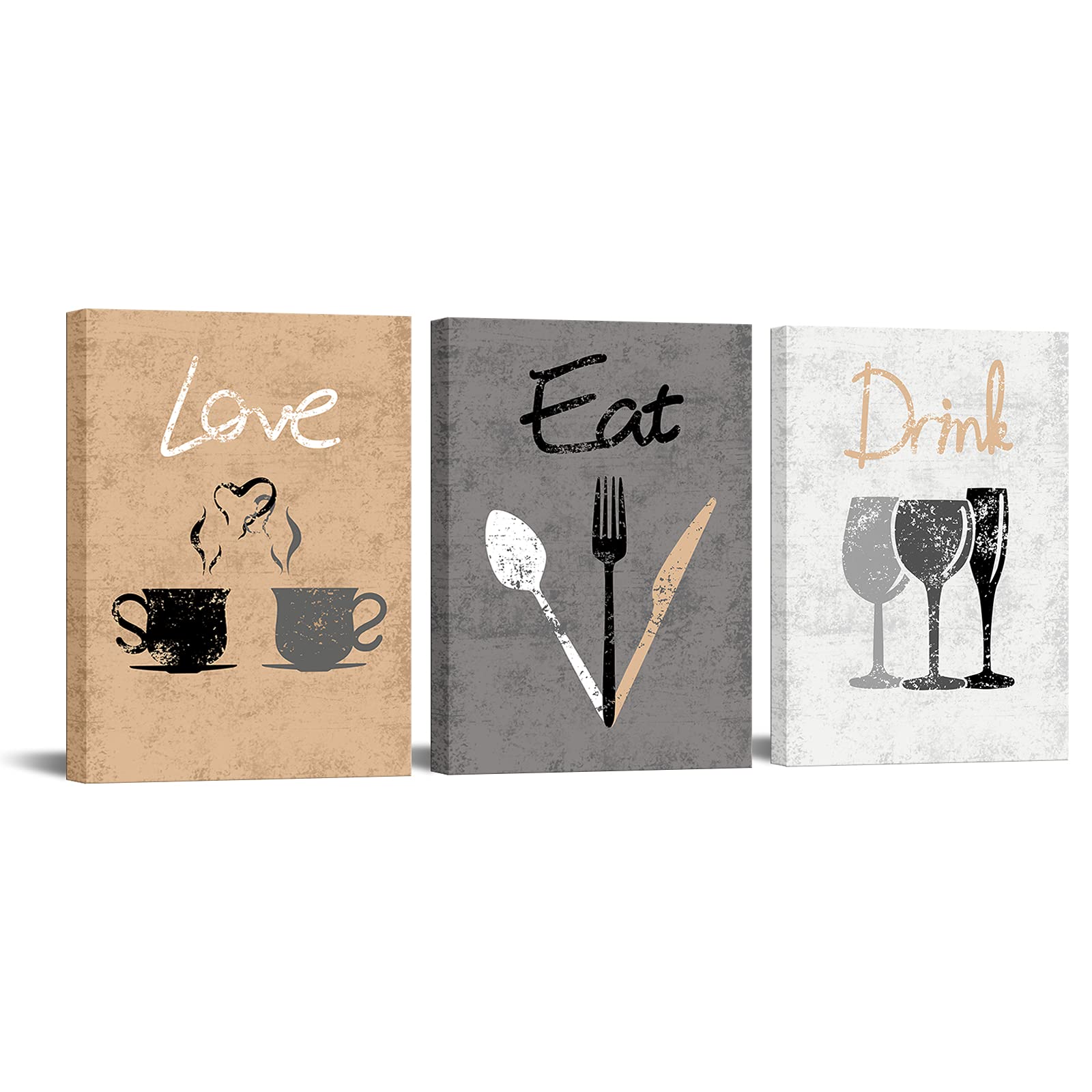 RyounoArt 3 sztuki kuchnia restauracja kawiarnia bar sztuka ścienna dekoracje 'Eat Drink Love' kawa serca wydruki na płótnie plakaty znaki zestawy do rustykalnego wiejskiego domu jadalni wystrój domu