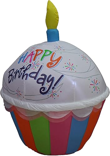 Miniatura 9 de Paquete de dos decoraciones para fiesta de cumpleaños, incluye pastel inflable de feliz cumpleaños de 6 pies de alto con velas y 4 pies de alto