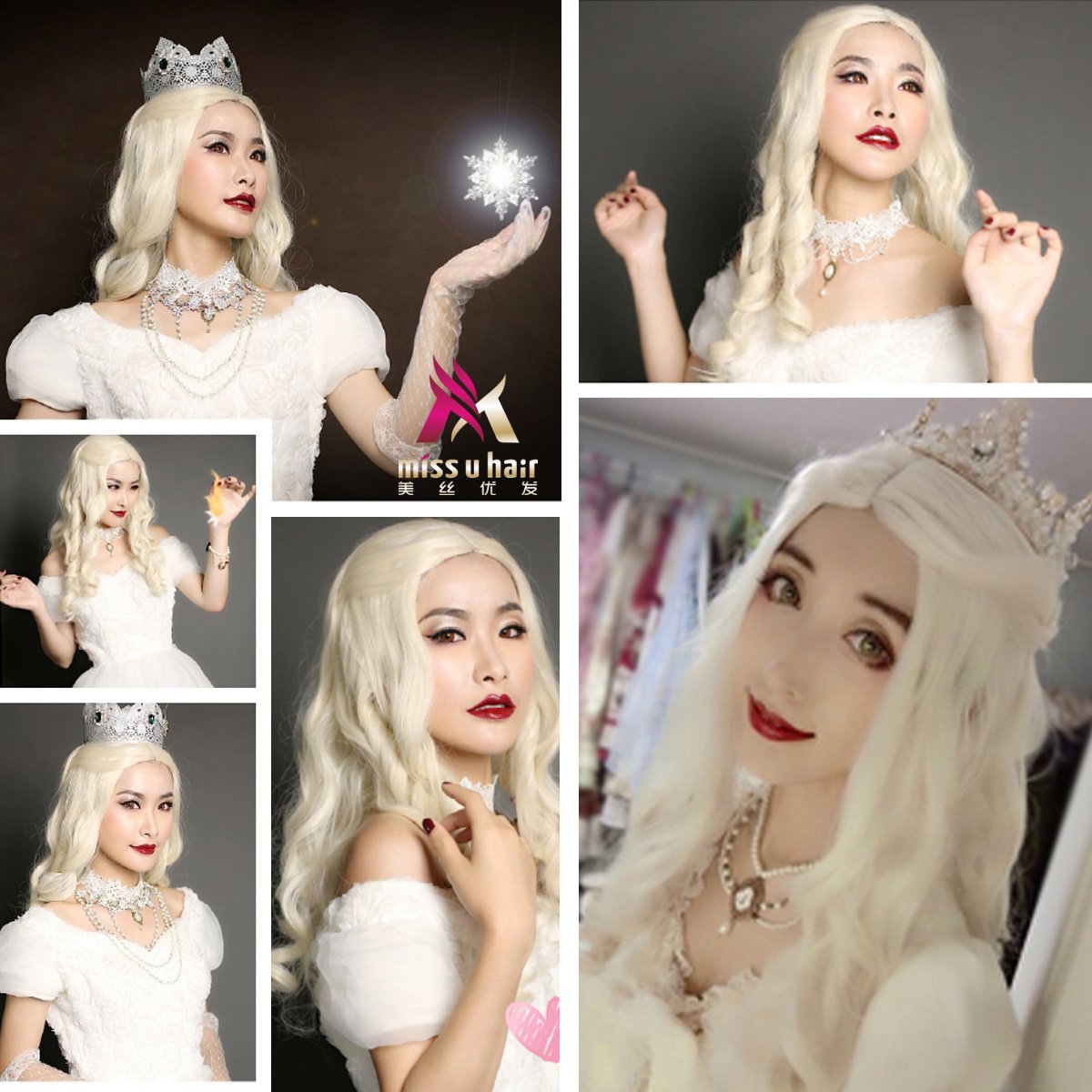 Miss U Hair Women Platinum Blonde Wig Long Curly White Hair Halloween Party Costume Wig - Image 2