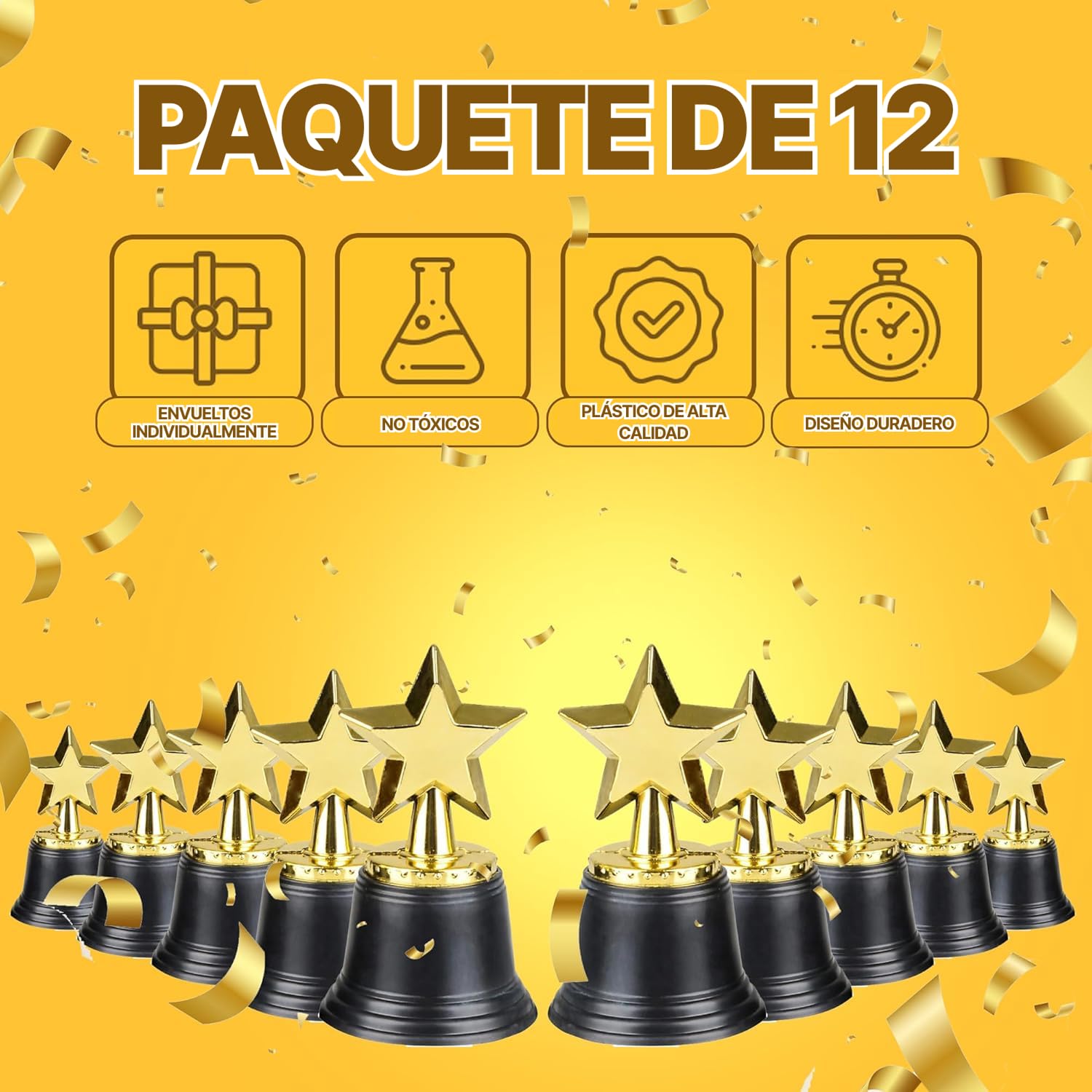 Bedwina Star Trophy 12-pack – Dorados 11,4 cm, Premios para Niños y Adultos, Concursos, Eventos Deportivos